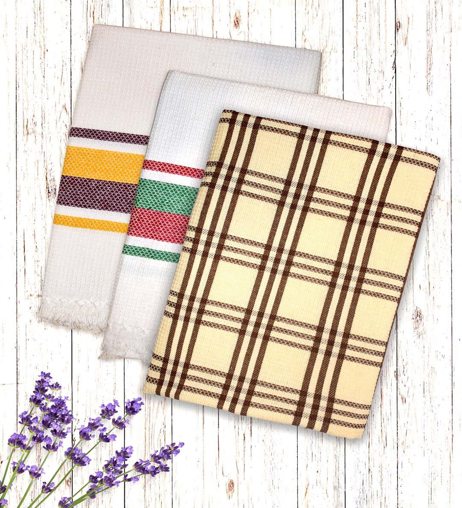 Multicolor Cotton Checkered 215 GSM Bath Towels Pack of 3