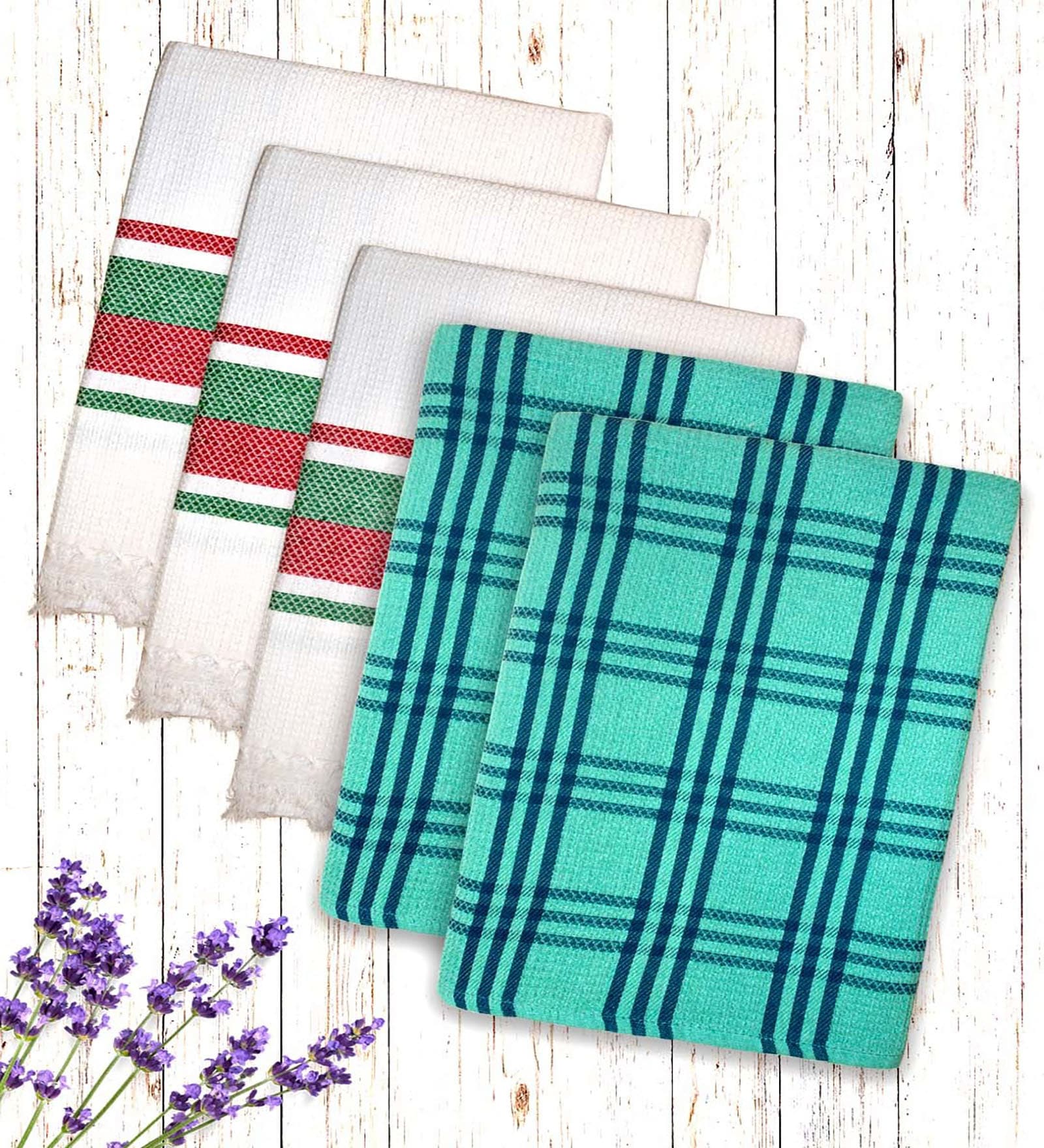 Multicolor Cotton Checkered 215 GSM Bath Towels Pack of 5