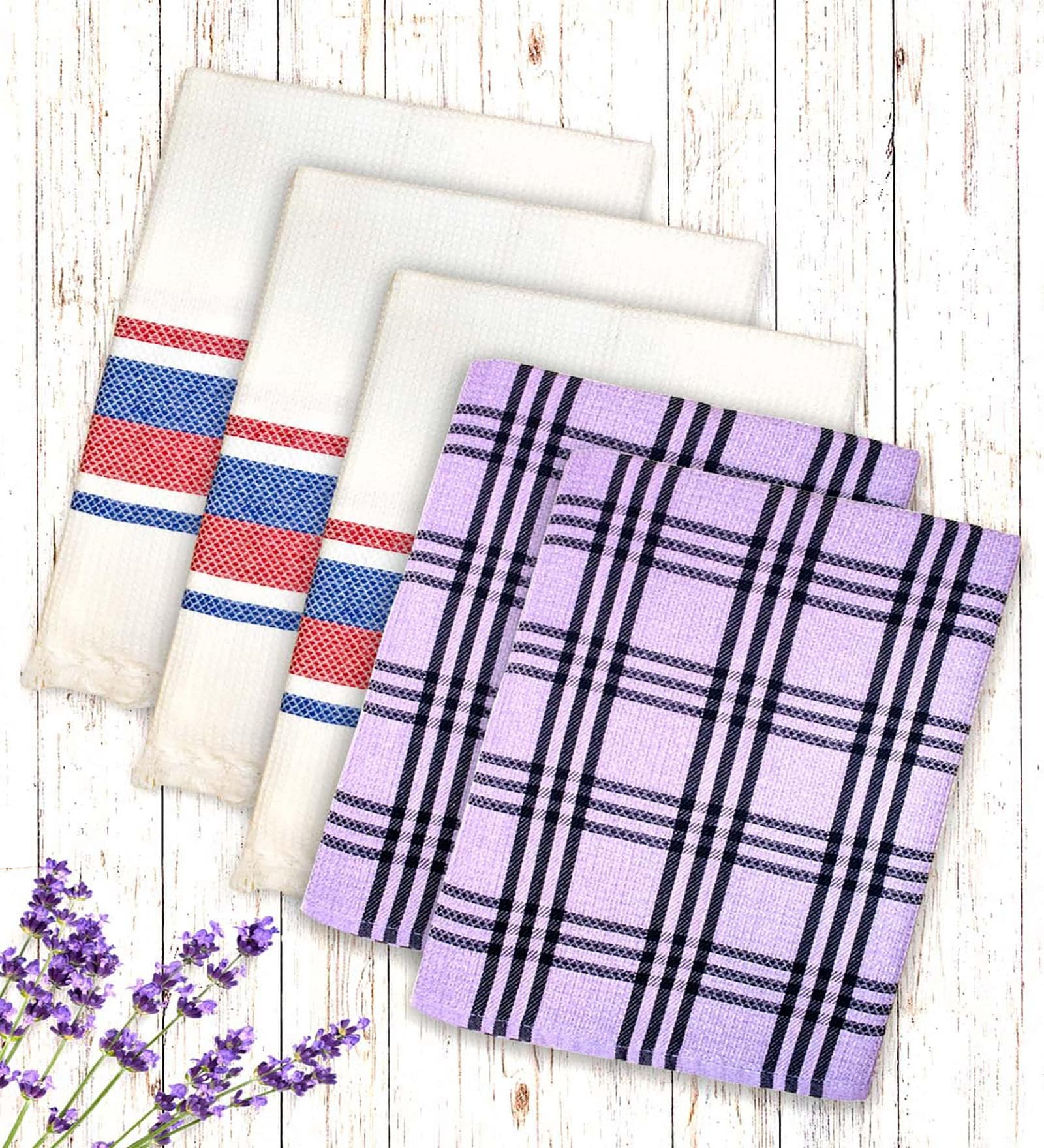 Multicolor Cotton Checkered 215 GSM Bath Towels Pack of 5