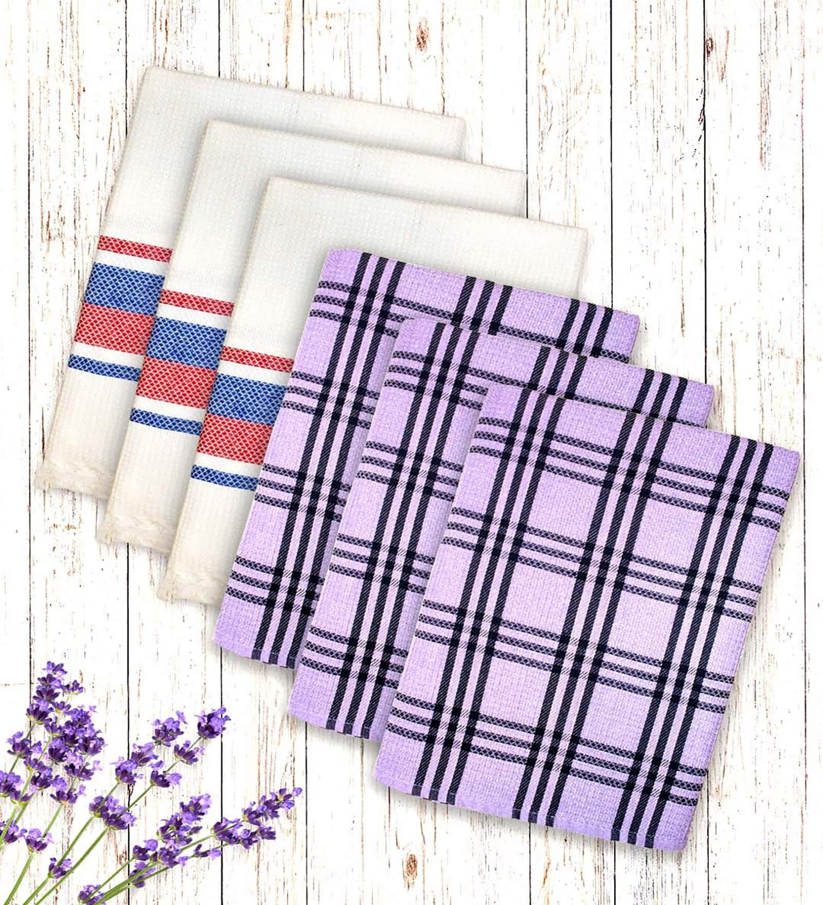 Multicolor Cotton Checkered 215 GSM Bath Towels Pack of 6