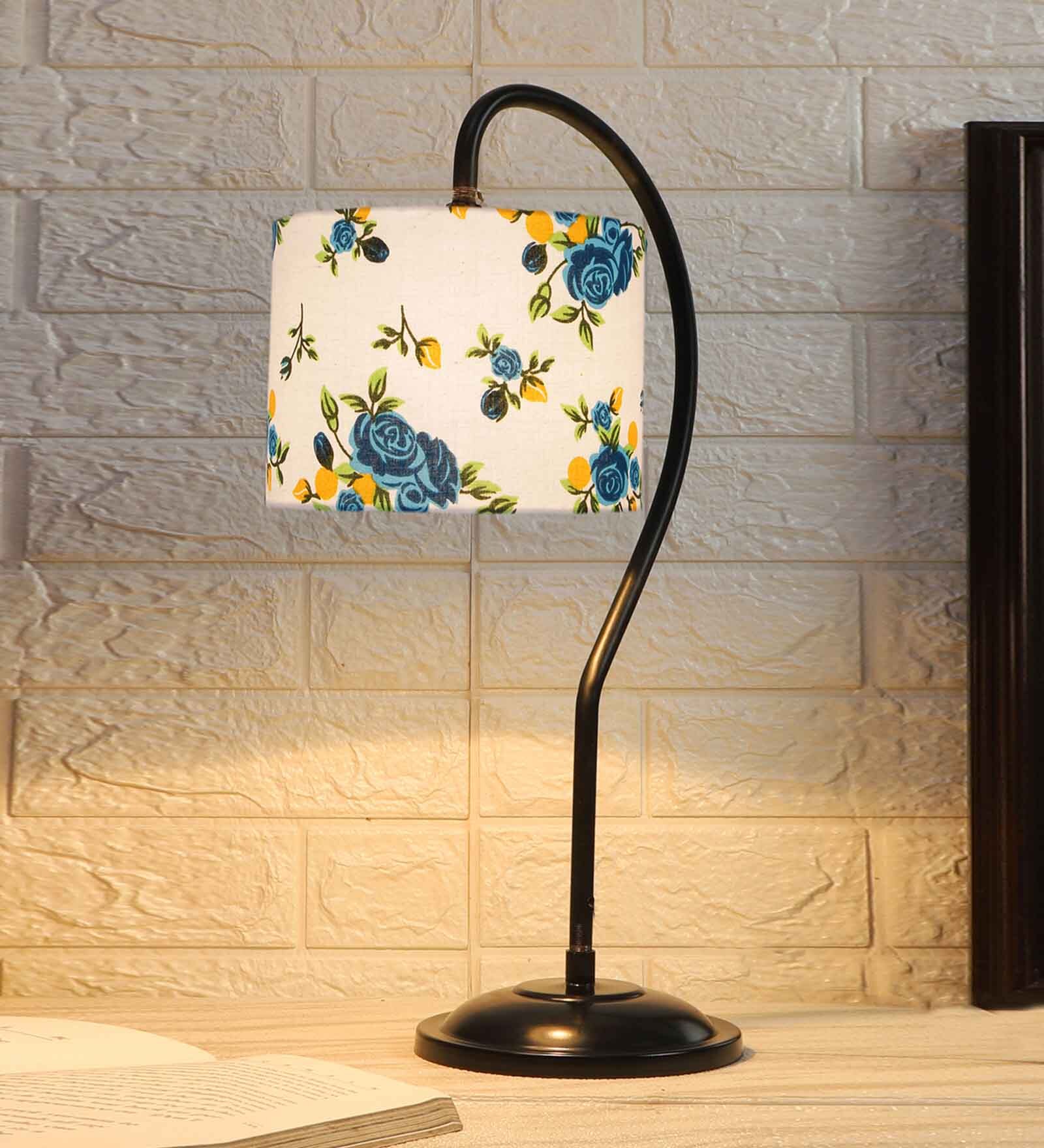 Multicolor Cotton Curvy Table Lamp with Iron Base