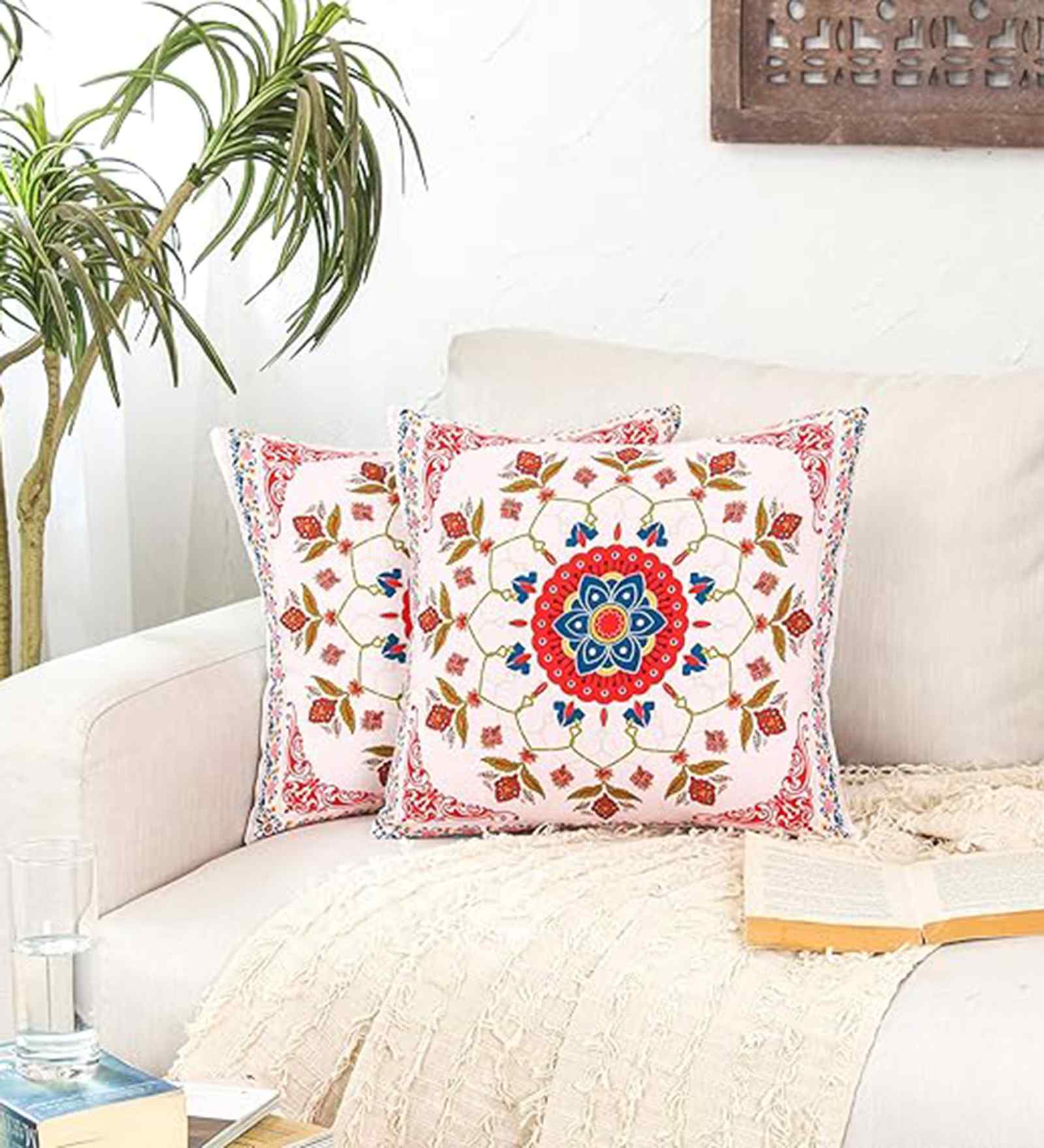 Multicolor Cotton Floral 16x16 inches Cushion Cover Set of 2