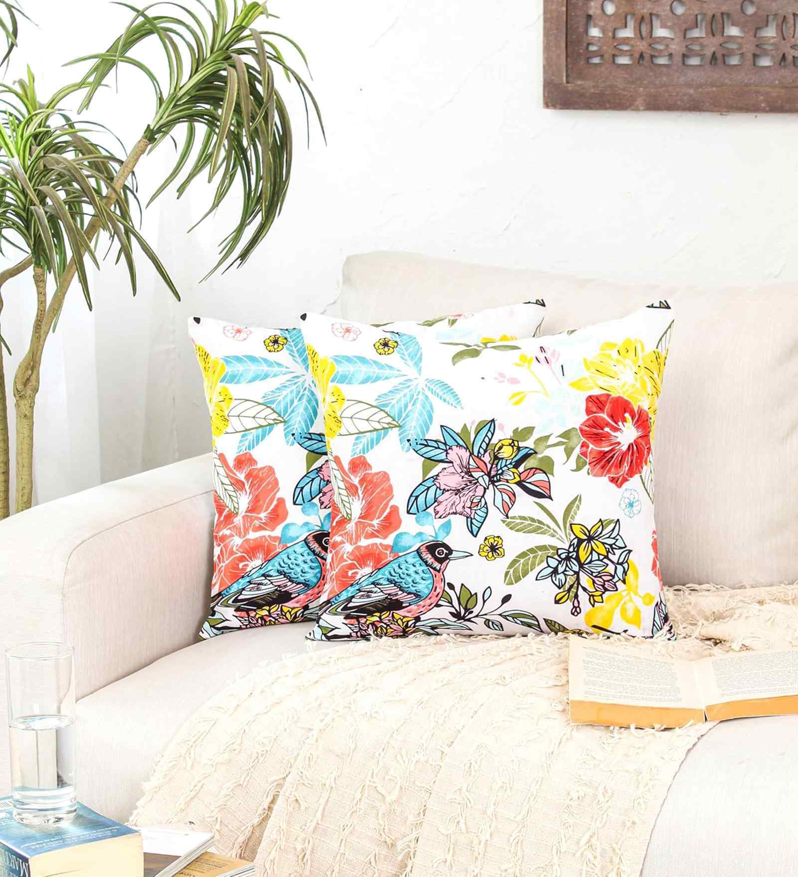 Multicolor Cotton Floral 16x16 inches Cushion Cover Set of 2