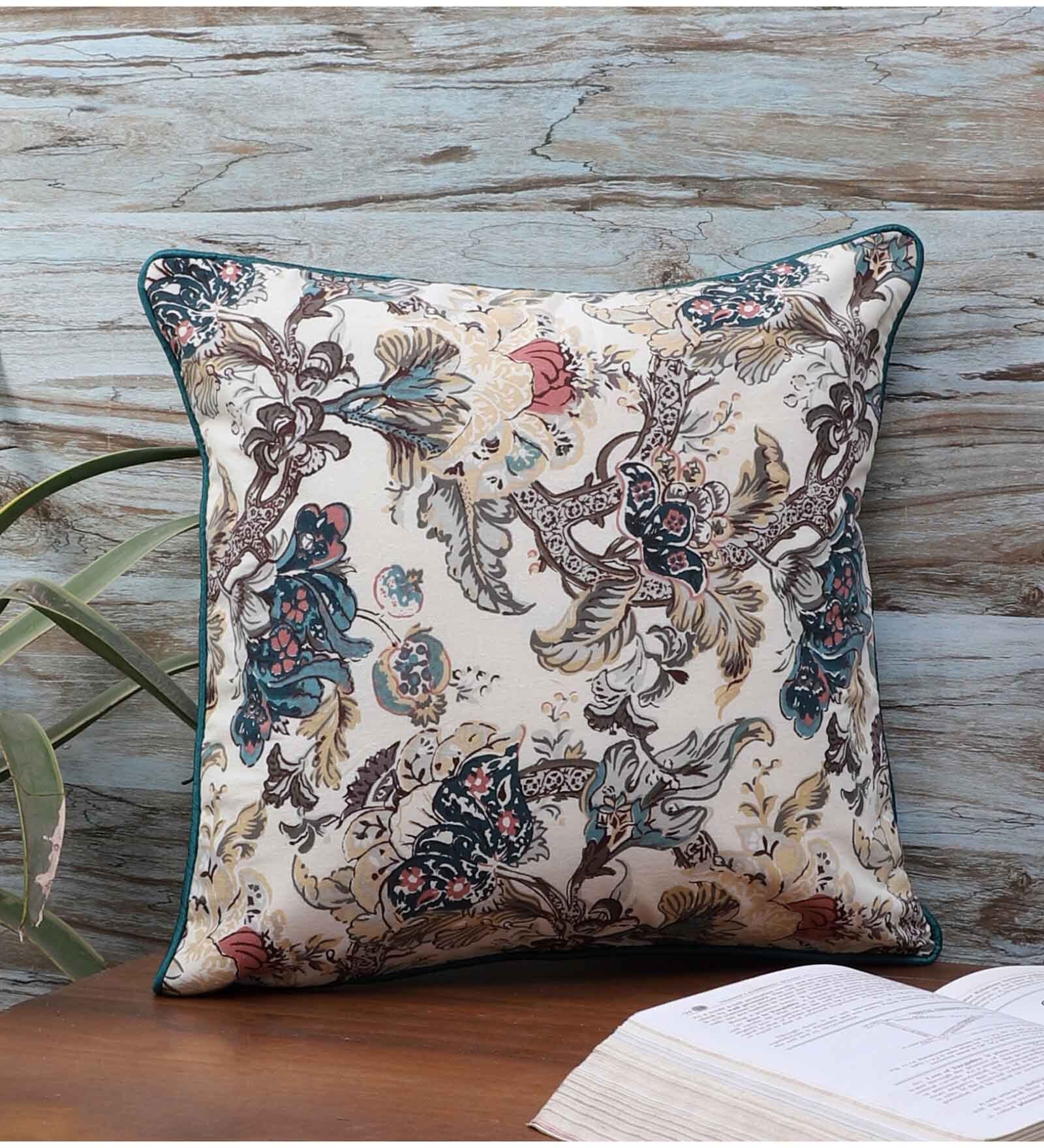 Multicolor Cotton Floral 16x16 inches Cushion Covers (1Pc)