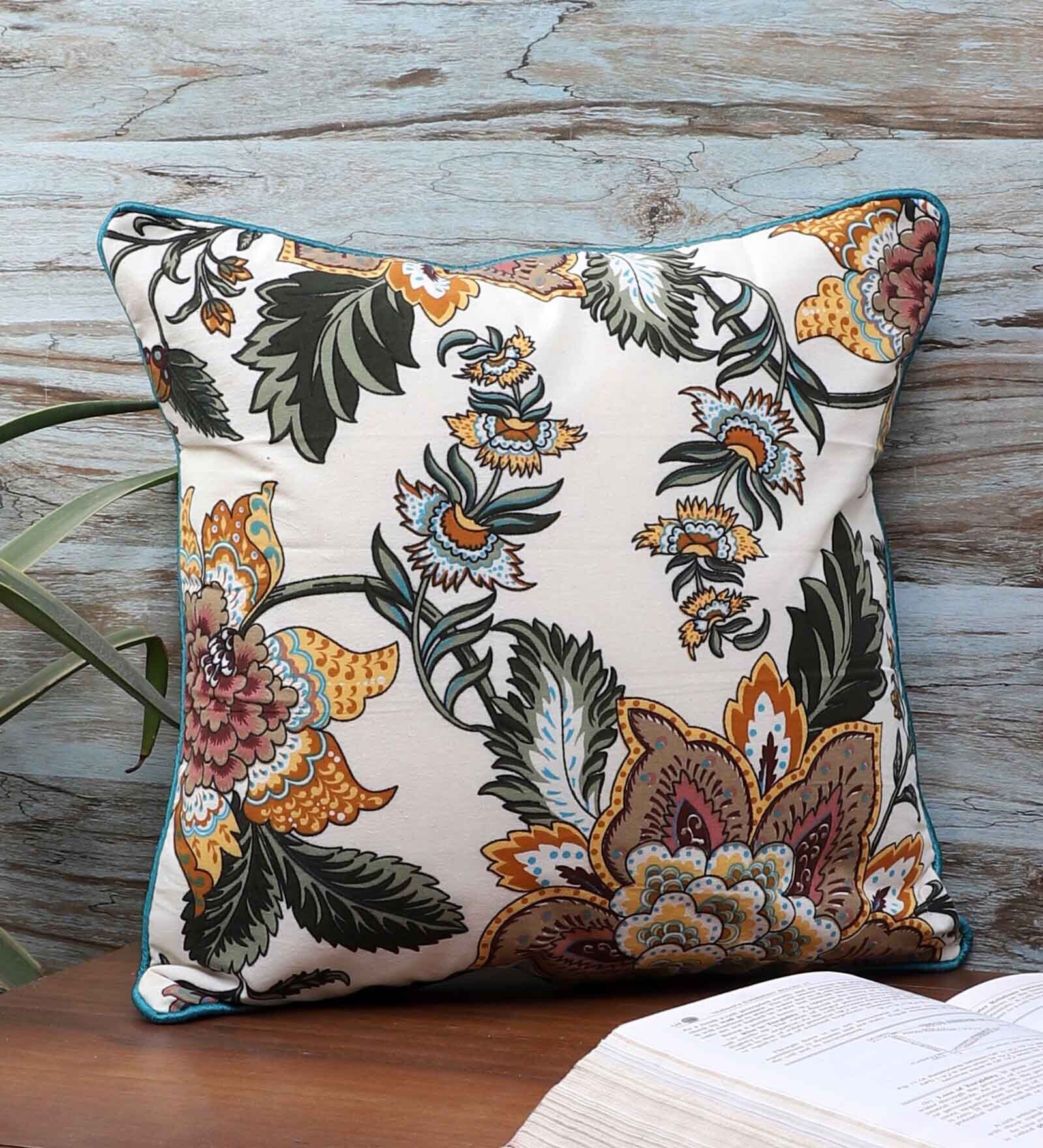 Multicolor Cotton Floral 16x16 inches Cushion Covers (1Pc)