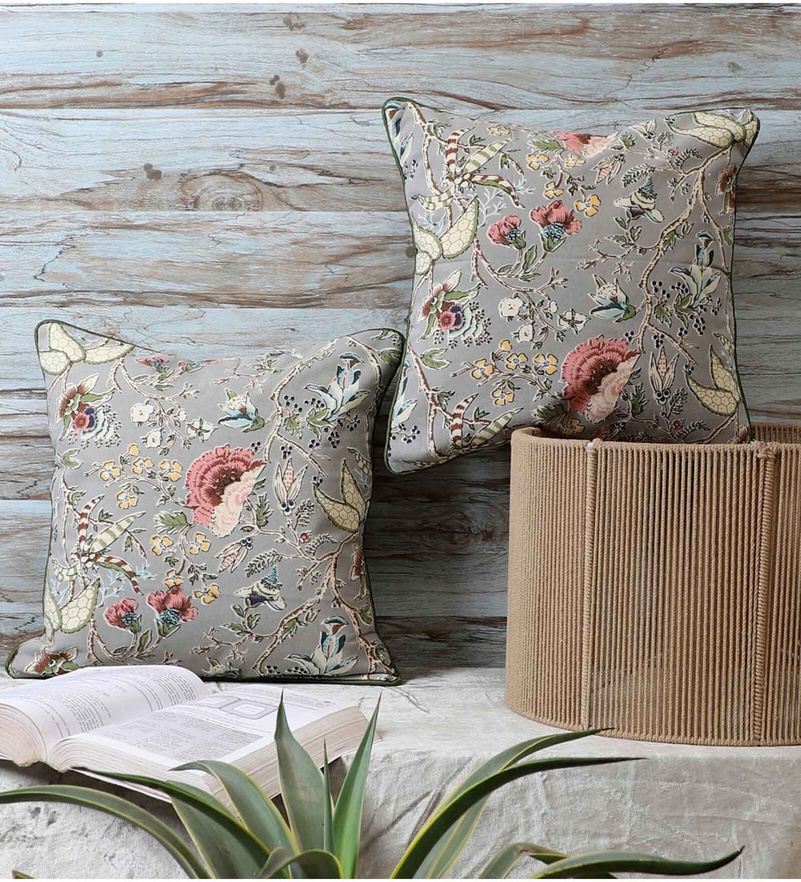Multicolor Cotton Floral 16x16 inches Cushion Covers (Pack of 2)