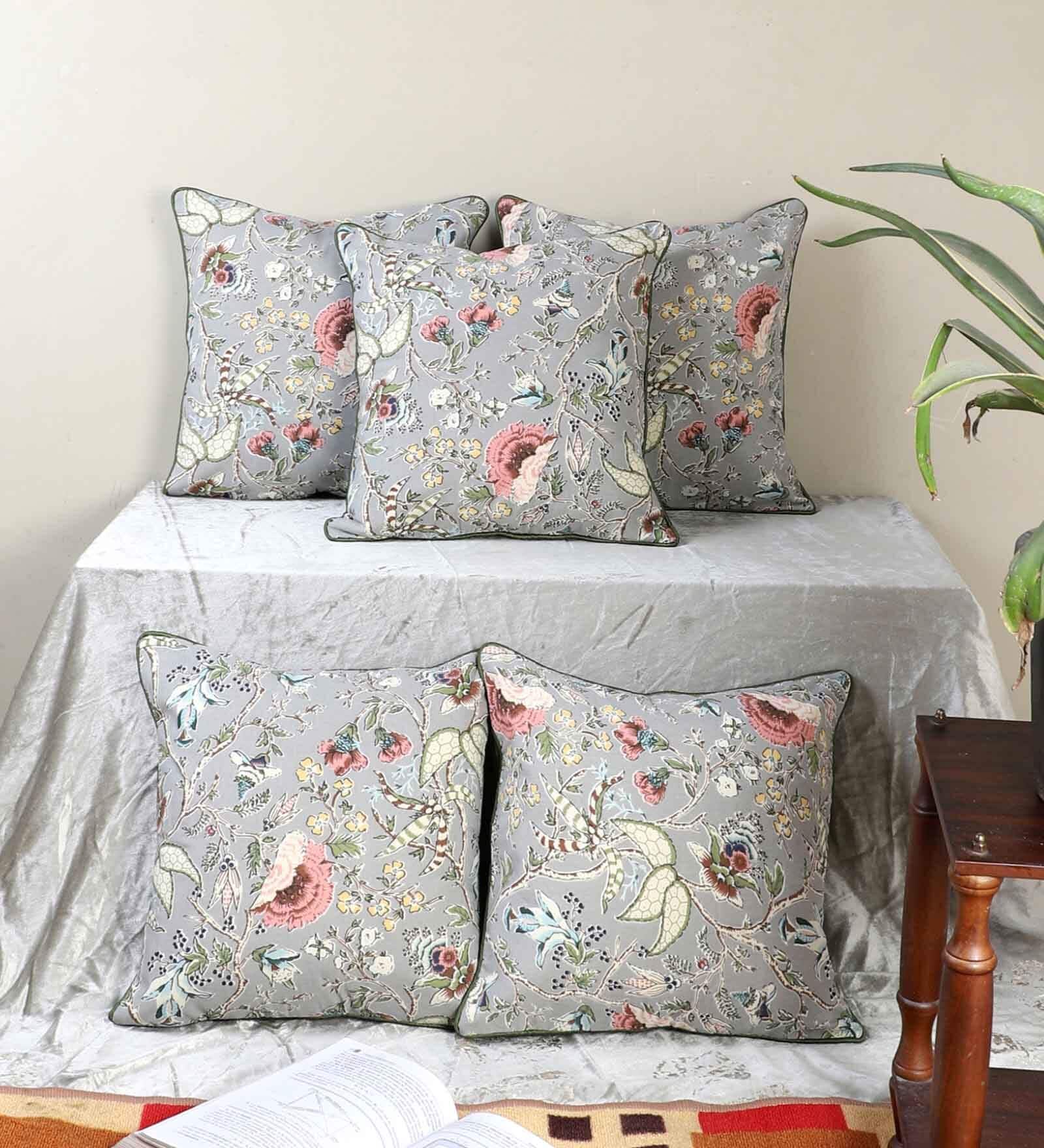 Multicolor Cotton Floral 16x16 inches Cushion Covers (Pack of 5)