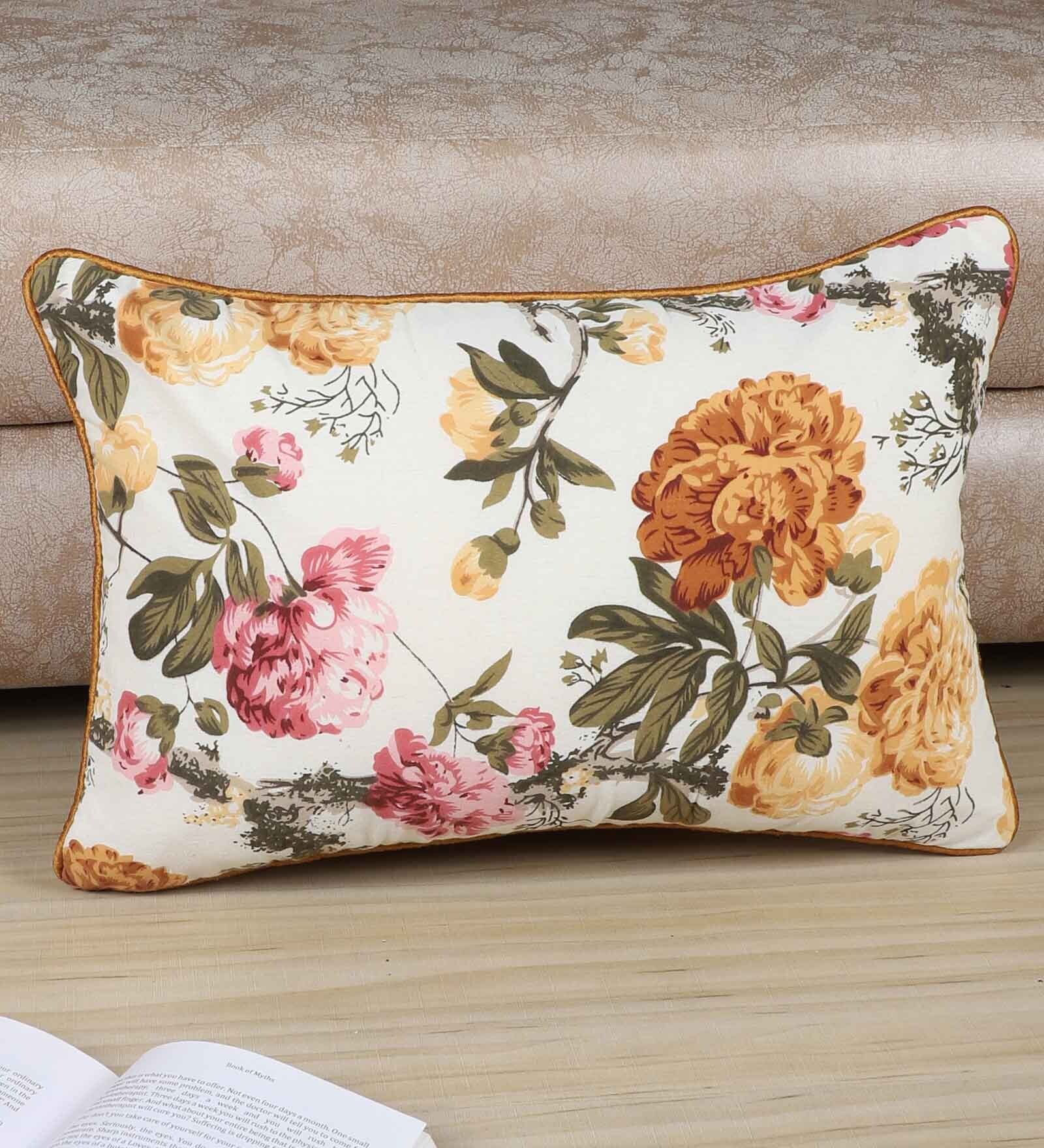 Multicolor Cotton Floral 18x12 inches Cushion Cover (1Pc)