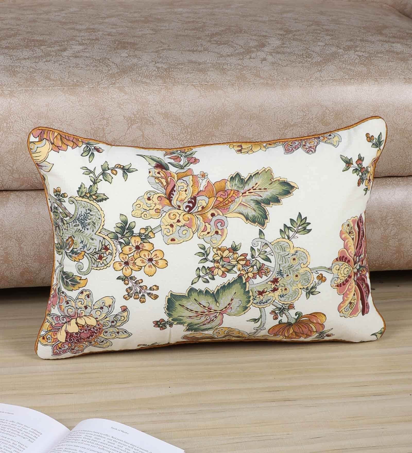 Multicolor Cotton Floral 18x12 inches Cushion Cover (1Pc)