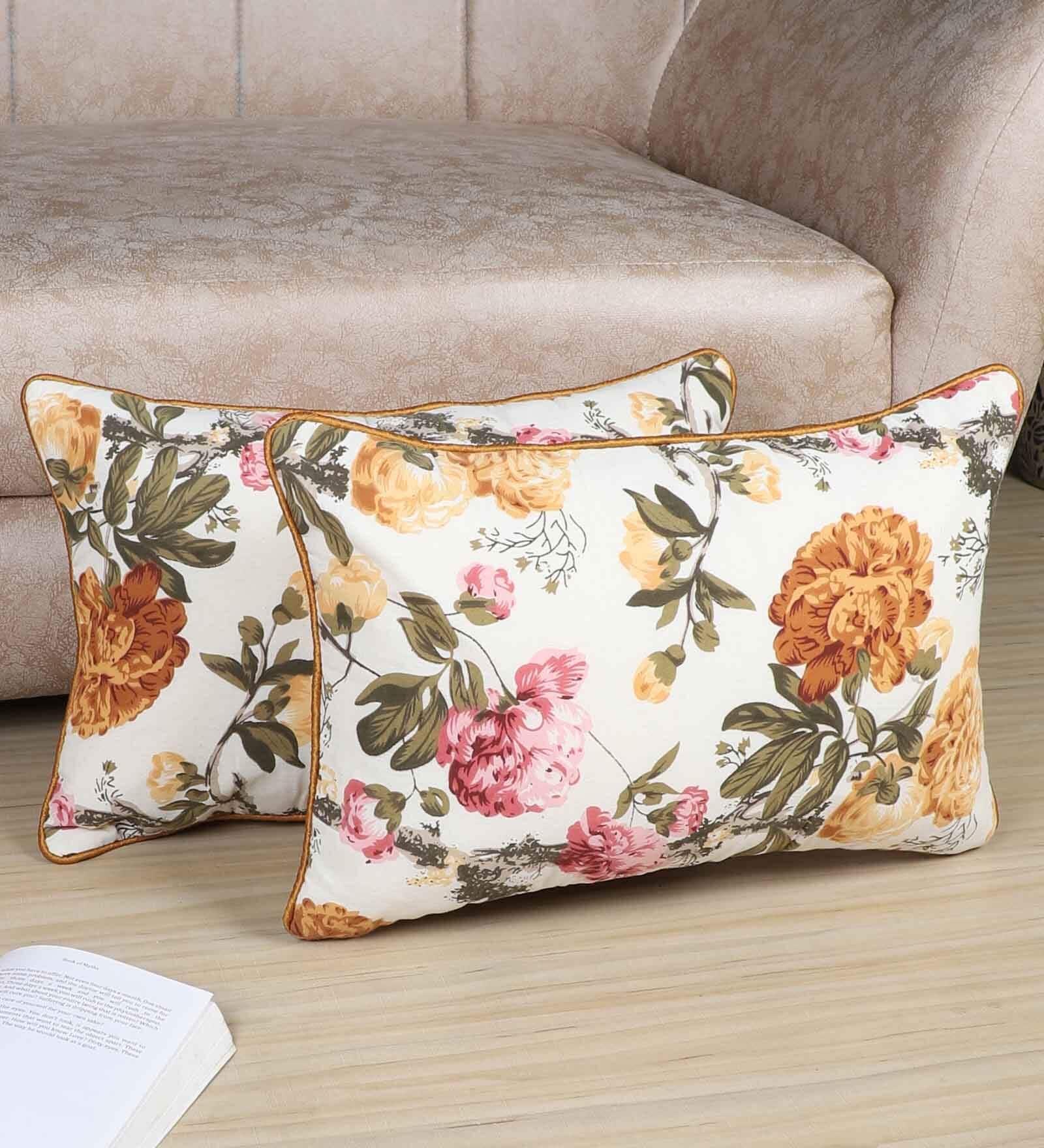 Multicolor Cotton Floral 18x12 inches Cushion Covers (Pack of 2)