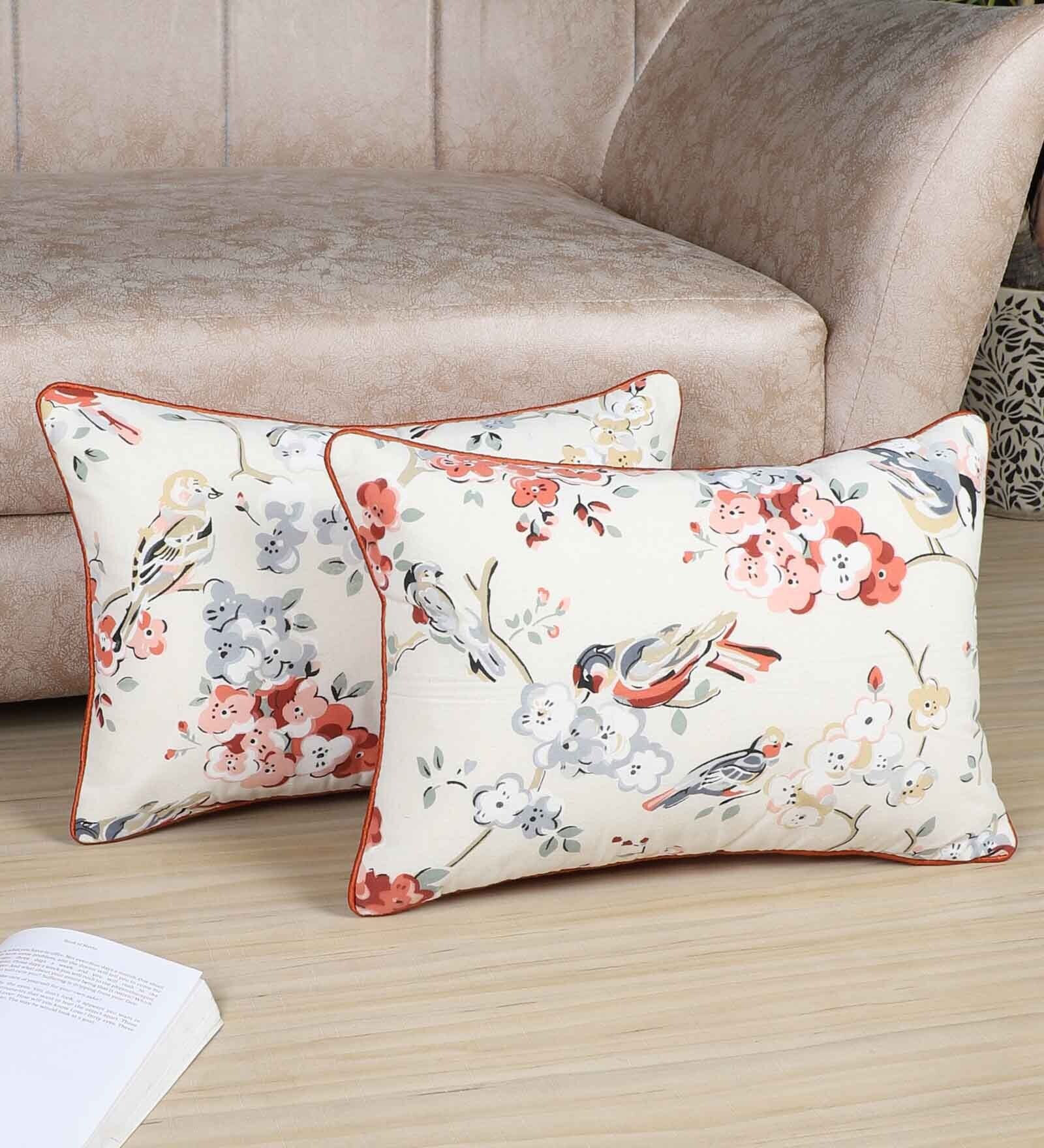 Multicolor Cotton Floral 18x12 inches Cushion Covers (Pack of 2)