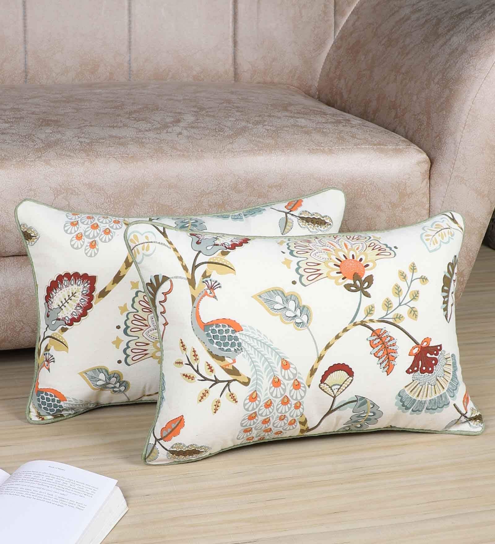 Multicolor Cotton Floral 18x12 inches Cushion Covers (Pack of 2)