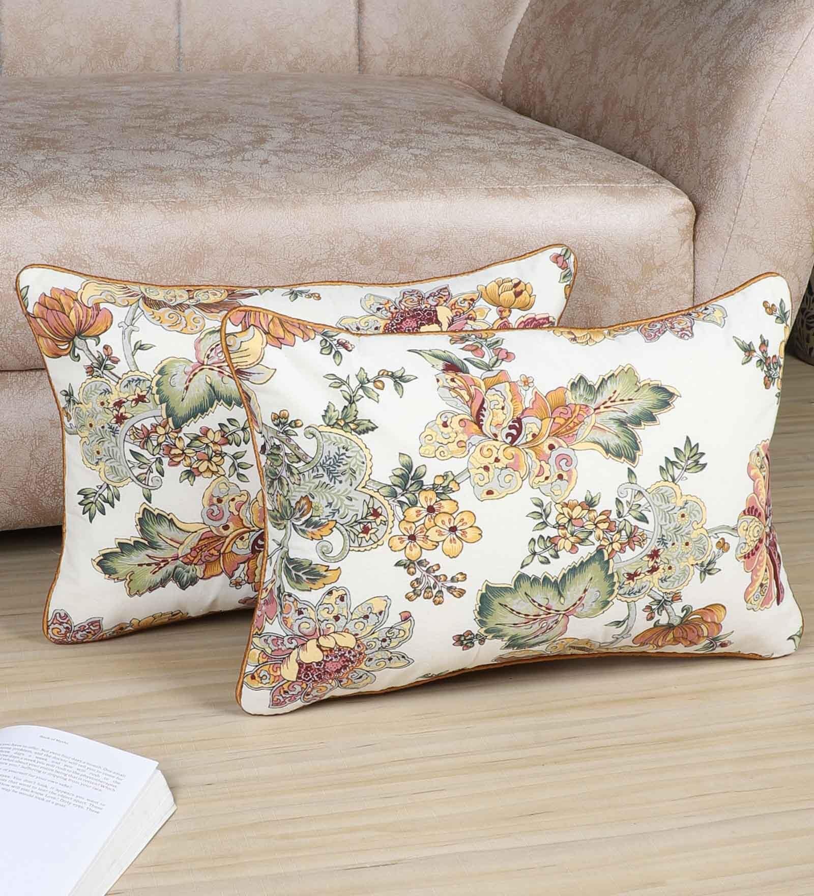 Multicolor Cotton Floral 18x12 inches Cushion Covers (Pack of 2)