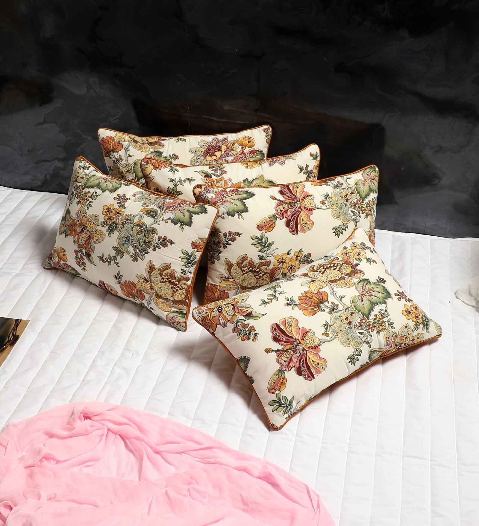Multicolor Cotton Floral 18x12 inches Cushion Covers (Pack of 5)