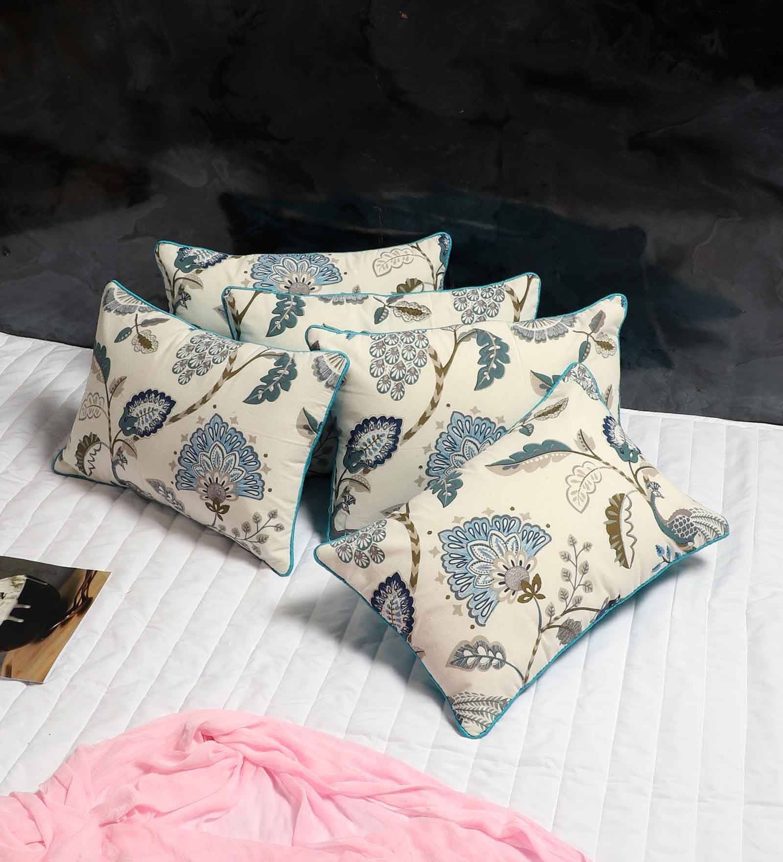 Multicolor Cotton Floral 18x12 inches Cushion Covers (Pack of 5) Multicolor Cotton Floral 18x12 inches Cushion Covers (Pack of 5)