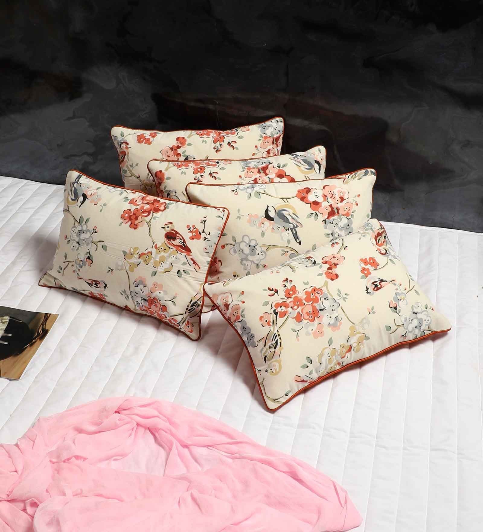 Multicolor Cotton Floral 18x12 inches Cushion Covers (Pack of 5) Multicolor Cotton Floral 18x12 inches Cushion Covers (Pack of 5)