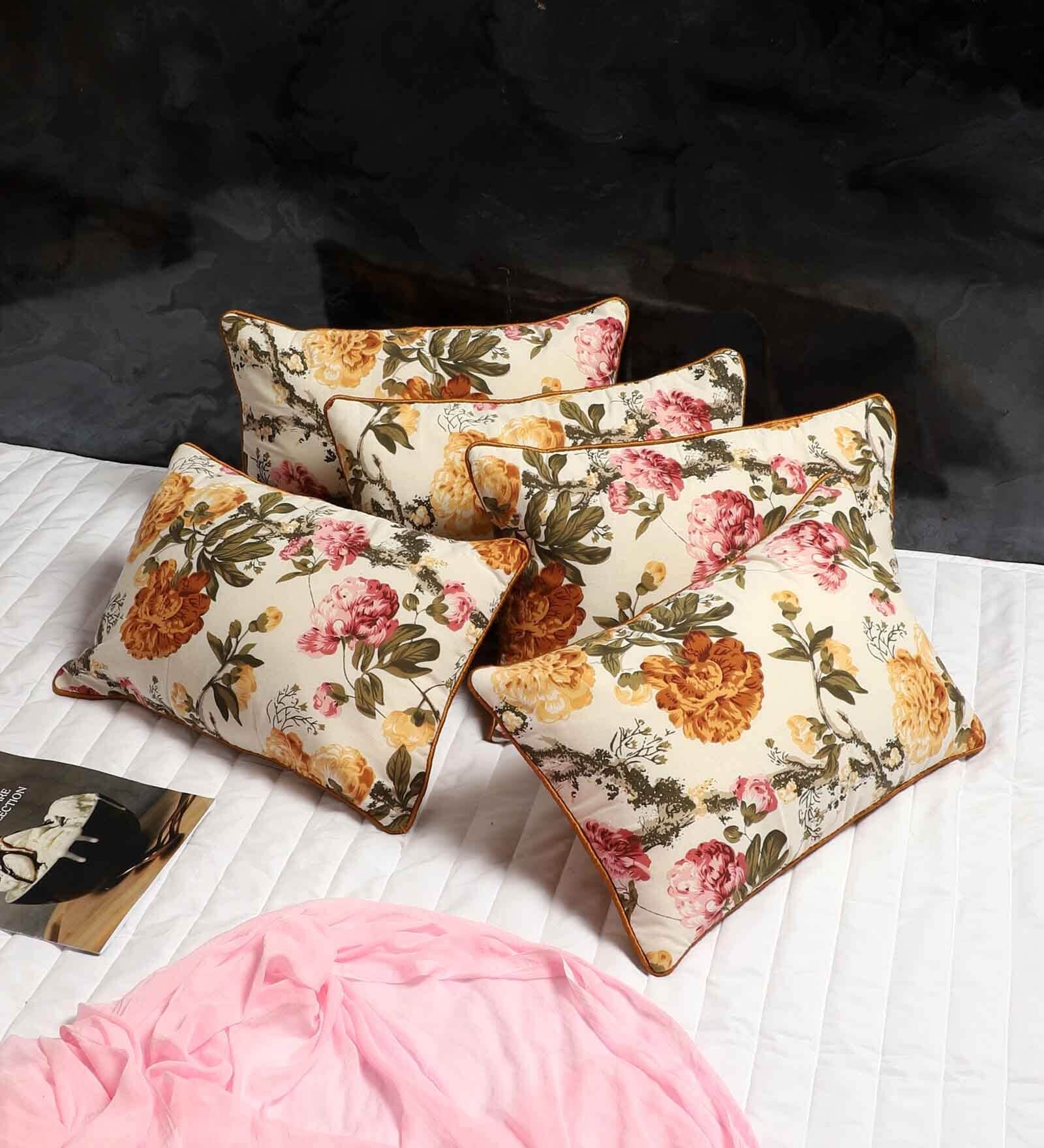 Multicolor Cotton Floral 18x12 inches Cushion Covers (Pack of 5) Multicolor Cotton Floral 18x12 inches Cushion Covers (Pack of 5)