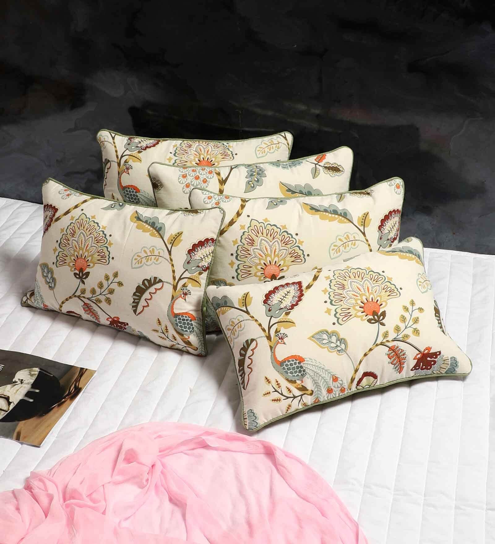 Multicolor Cotton Floral 18x12 inches Cushion Covers (Pack of 5) Multicolor Cotton Floral 18x12 inches Cushion Covers (Pack of 5)