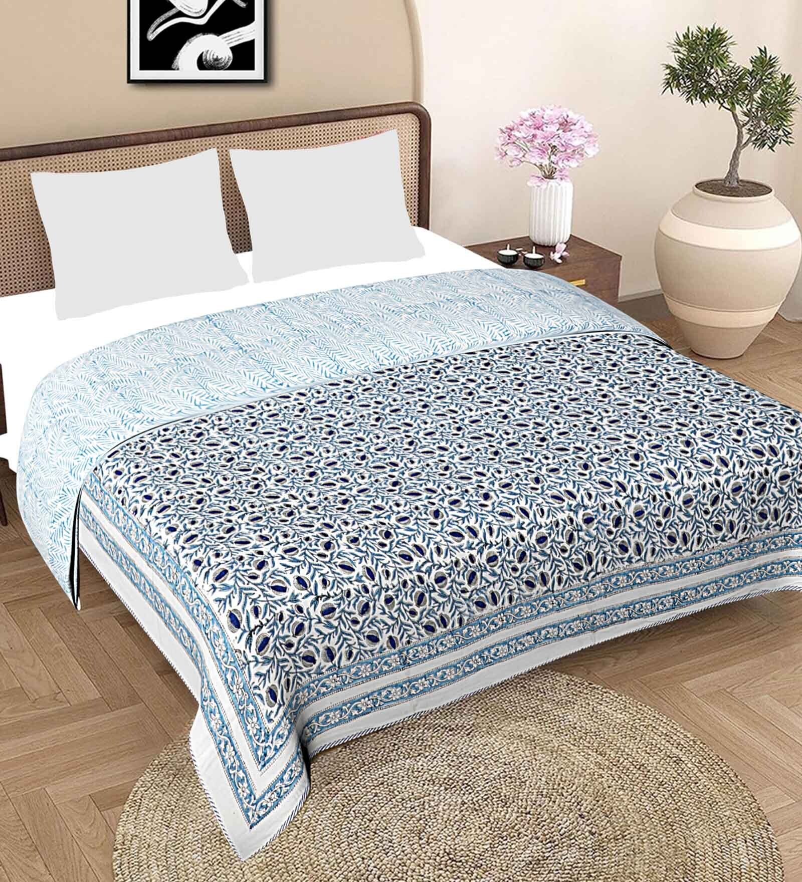Blue Cotton Floral 250 GSM Double Dohar