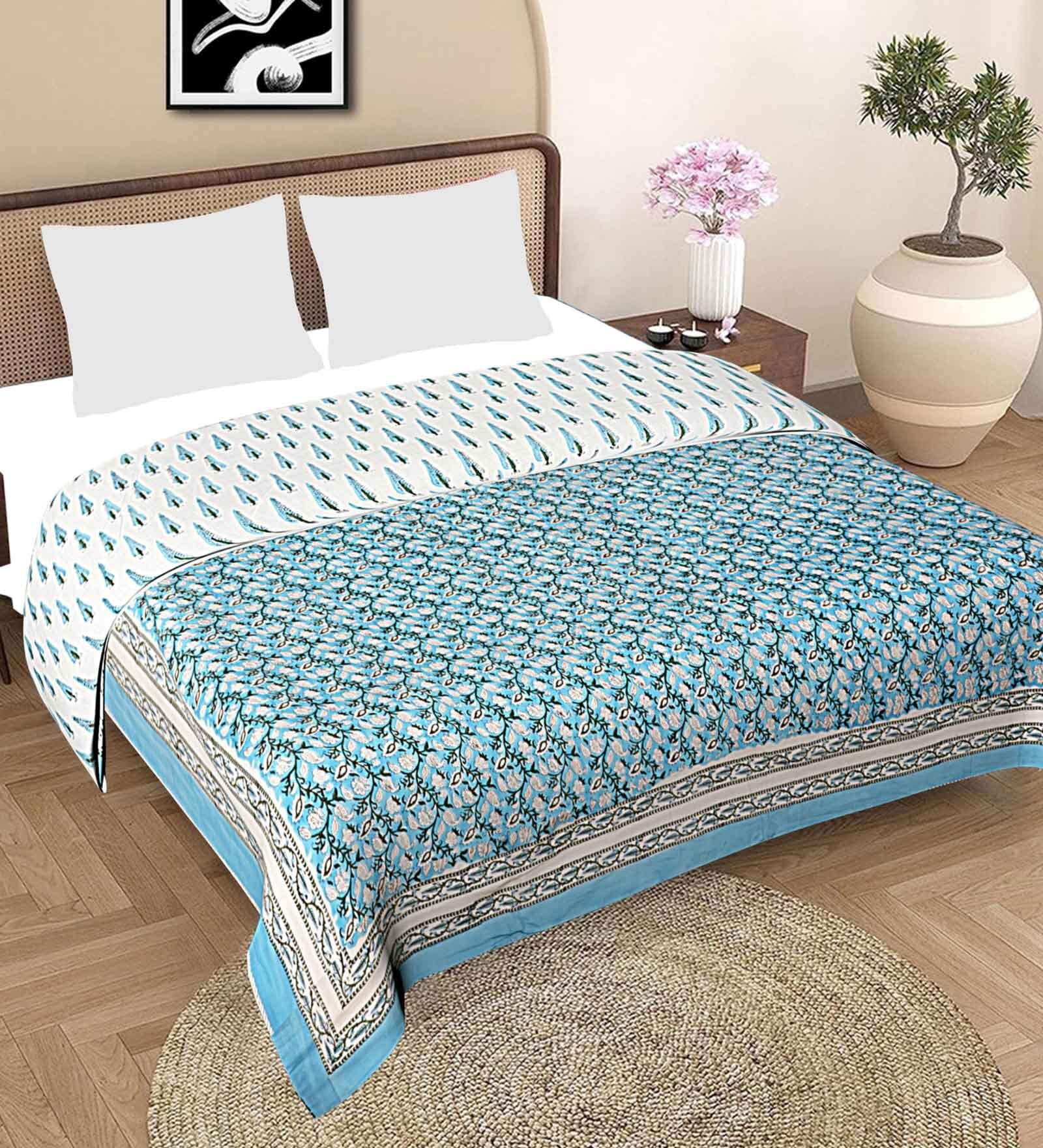Blue Cotton Floral 250 GSM Double Dohar