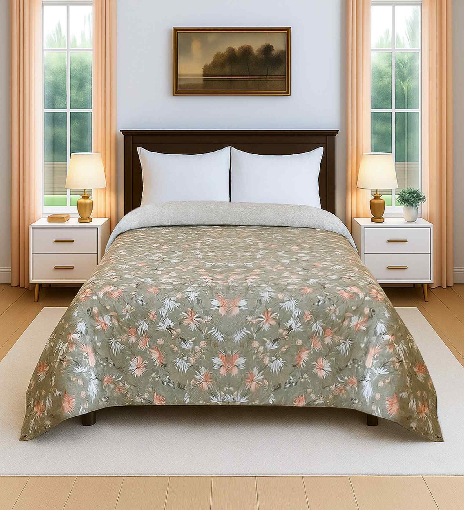 Cotton Floral 300 GSM Double Bed Reversible Comforter
