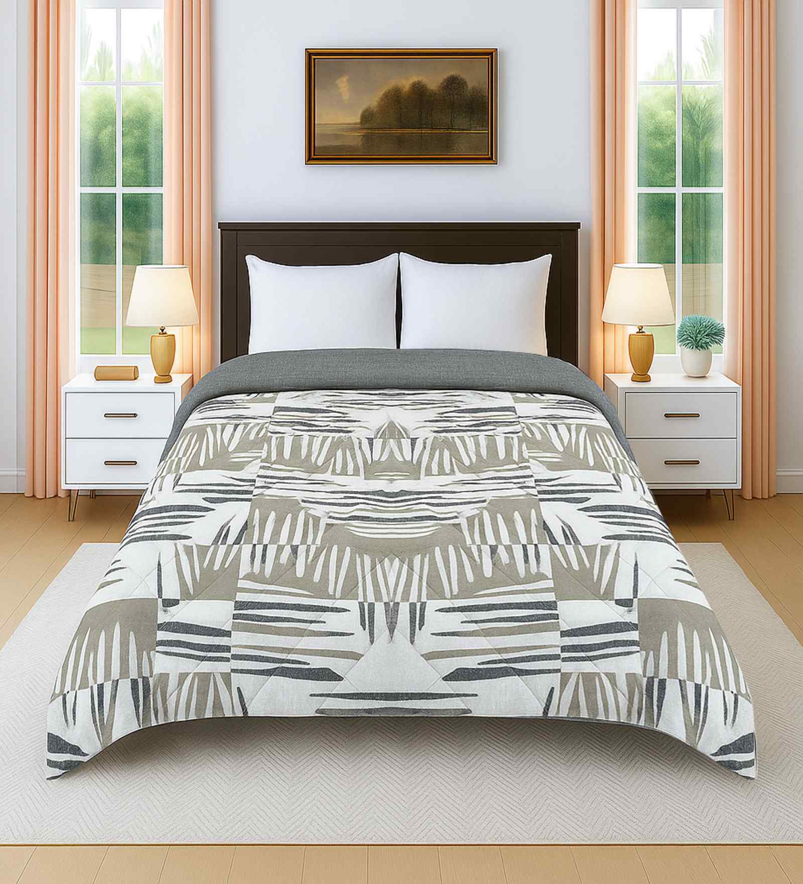 Cotton Absract 300 GSM Double Bed Reversible Comforter