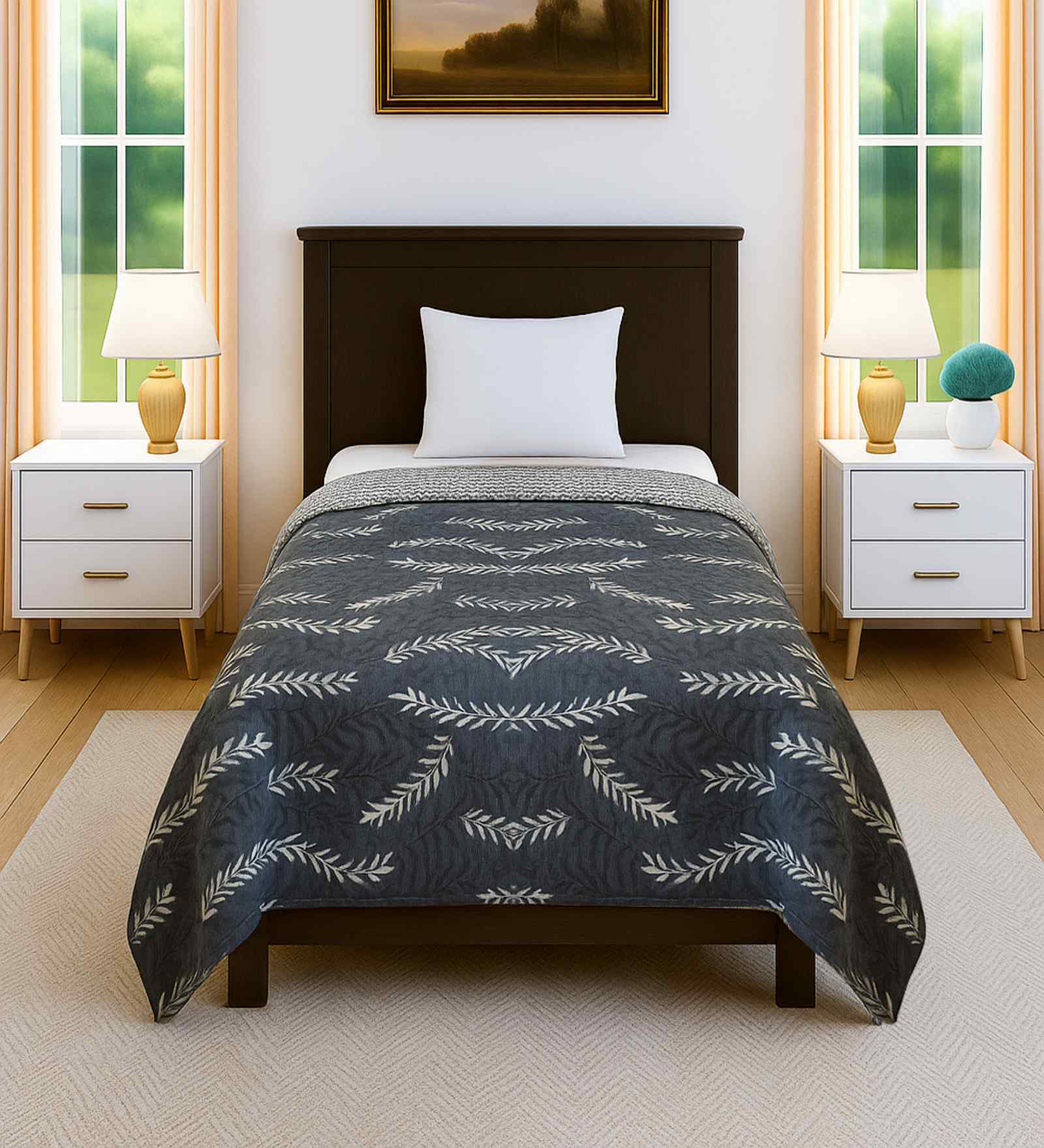 Grey Cotton 300 GSM Single Bed Reversible Comforter