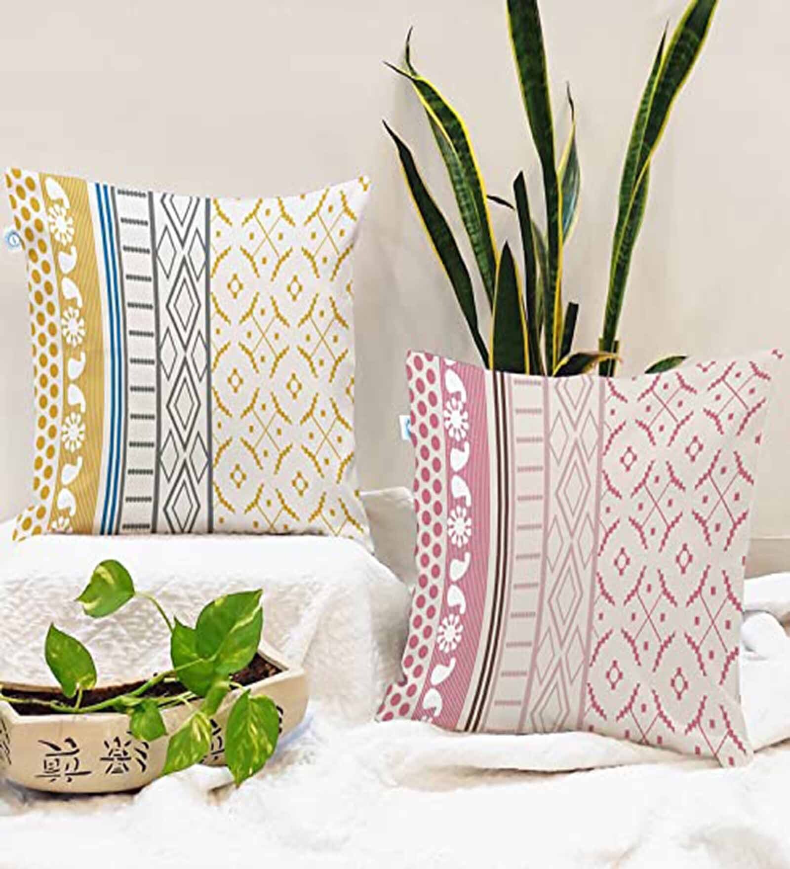 Multicolor Cotton Geometric 24x24 inches Cushion Covers (Pack of 2)