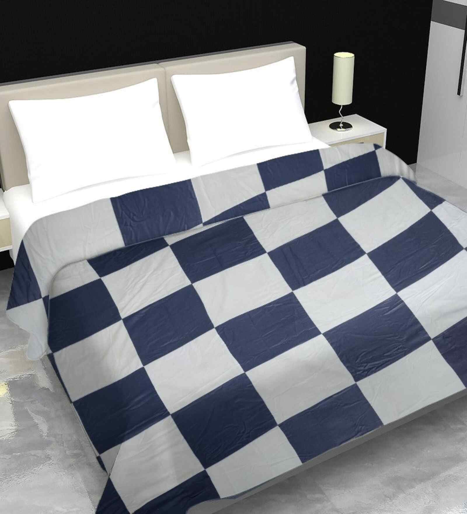 Blue Cotton Geometric 380 GSM Double Bed Reversible Dohar