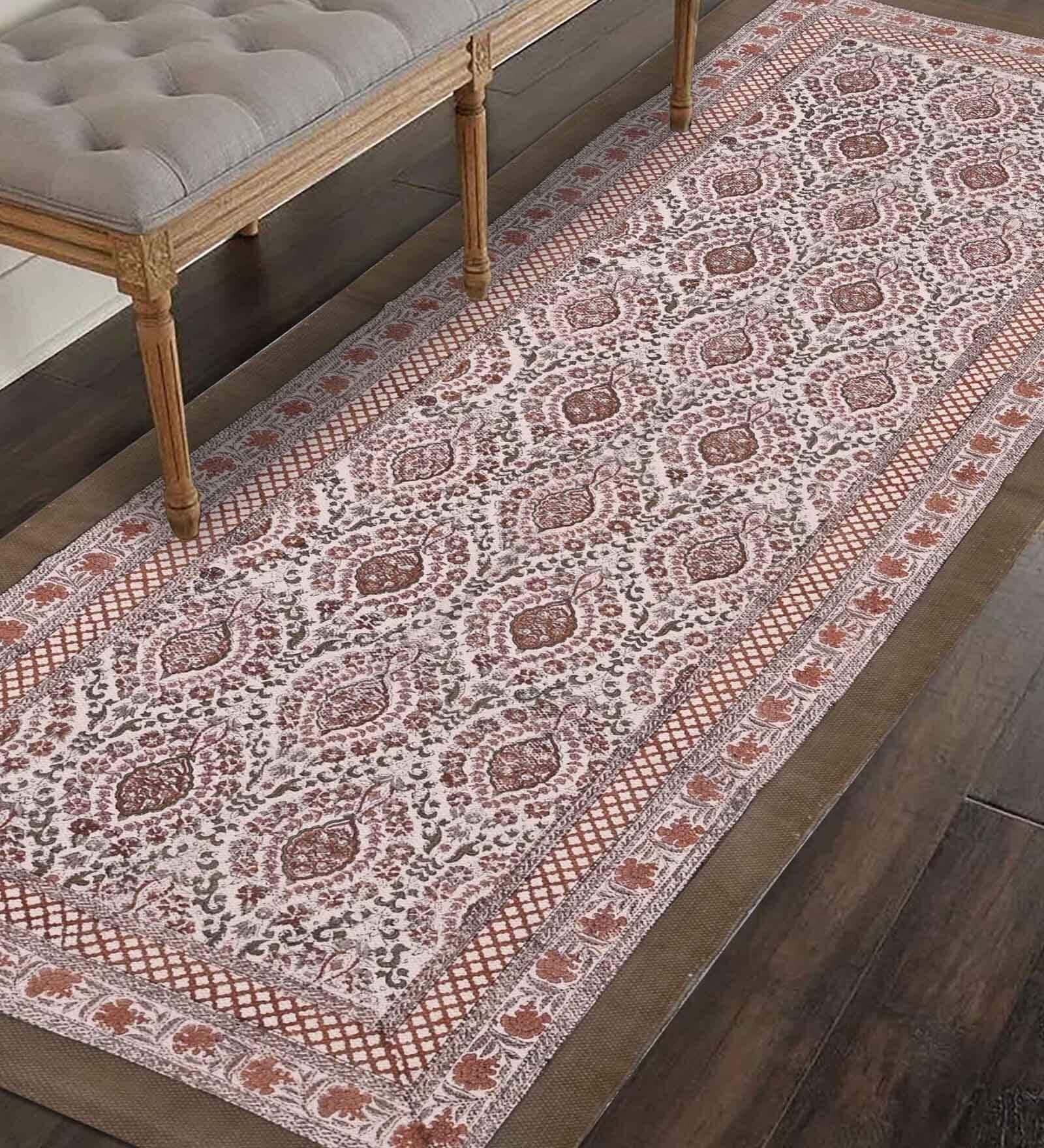 Brown Cotton Traditional 6 ft x 2 ft Inches Runner