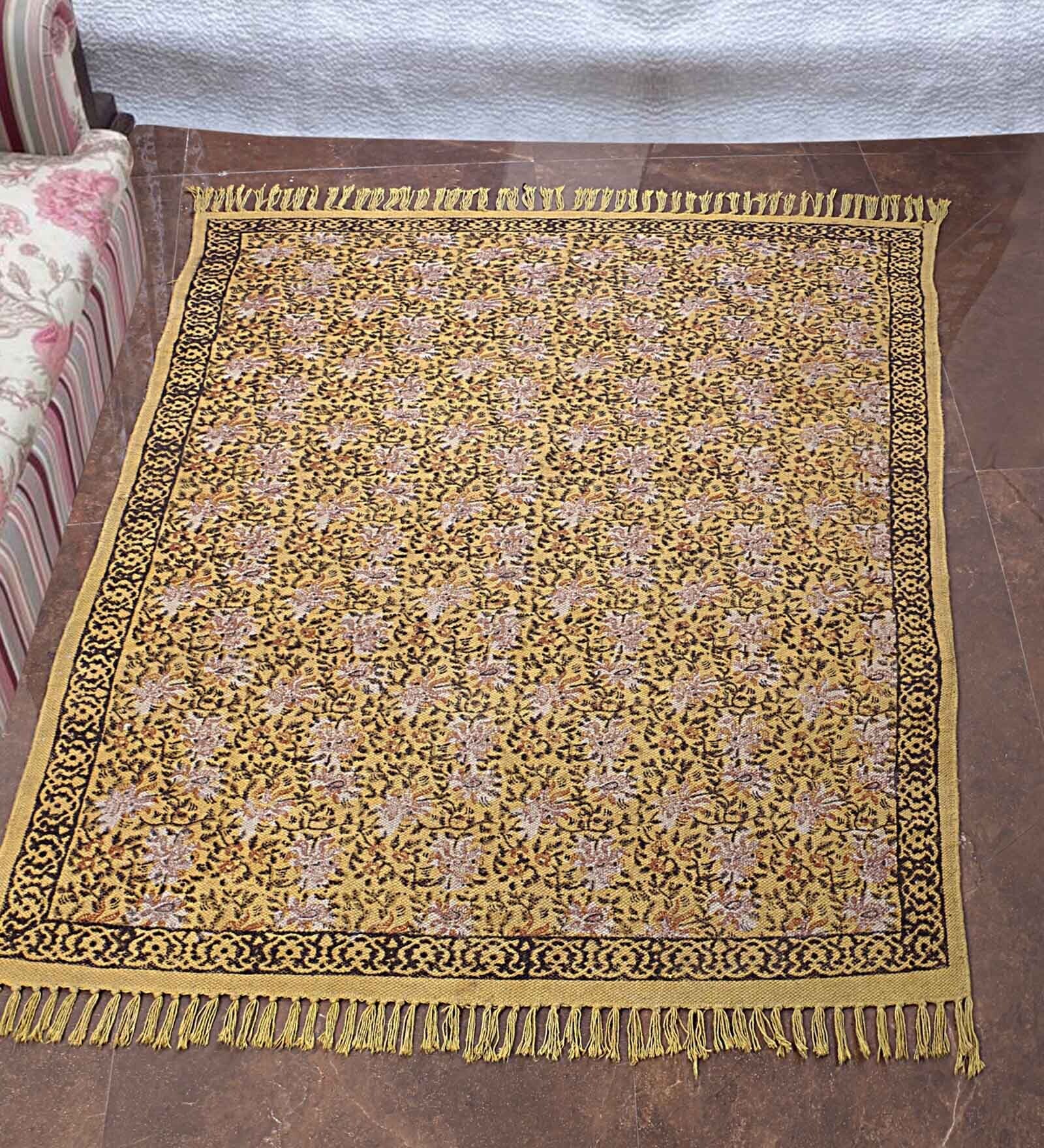 Yellow Cotton 5 ft X 8 ft Machine Made Dhurries (Set of 2)