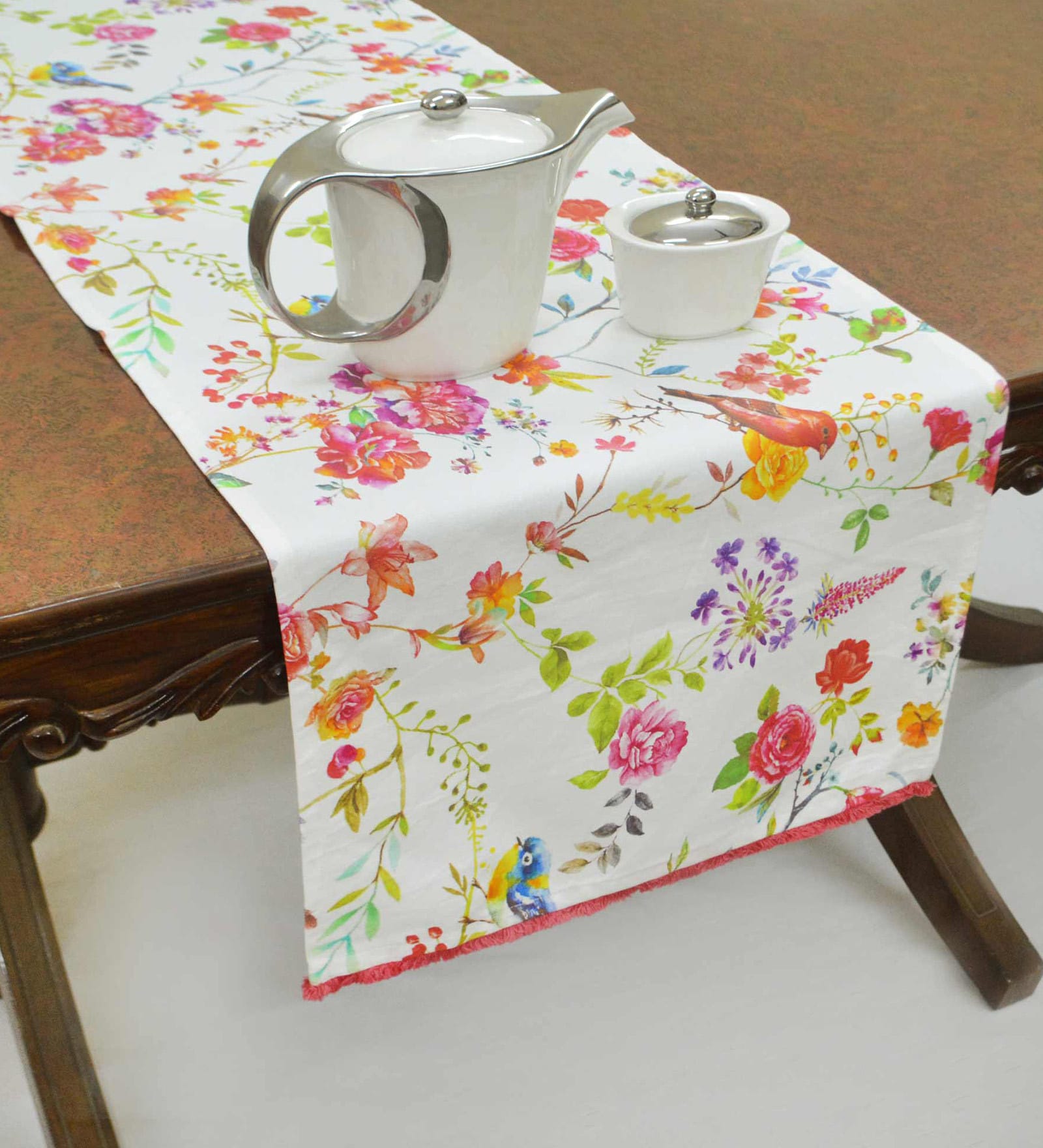 Floral Pattern Multicolor Cotton 58x18 Inches Table Runner