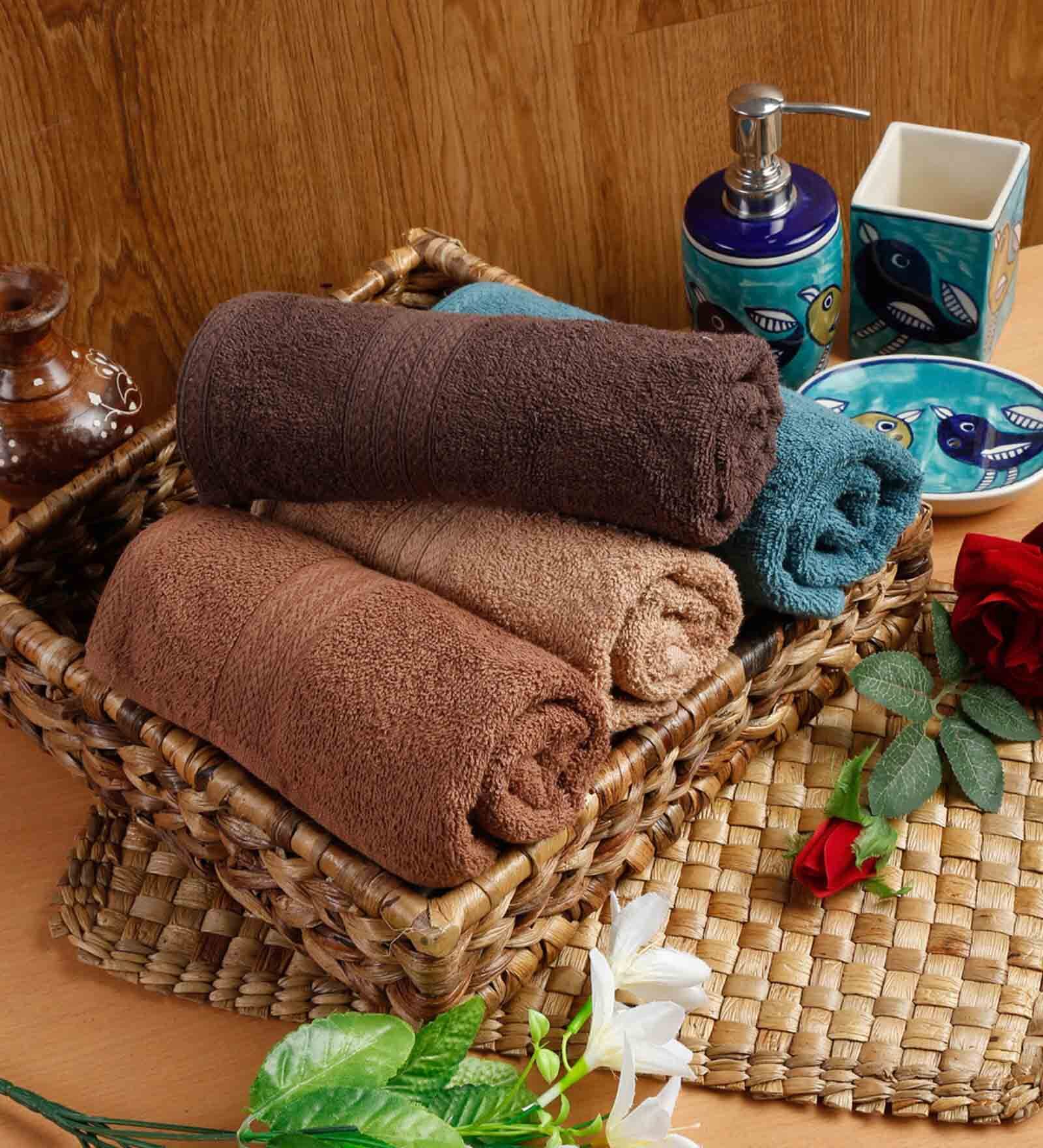 Multicolor Solid 450 GSM Cotton Hand Towels (Set of 4)