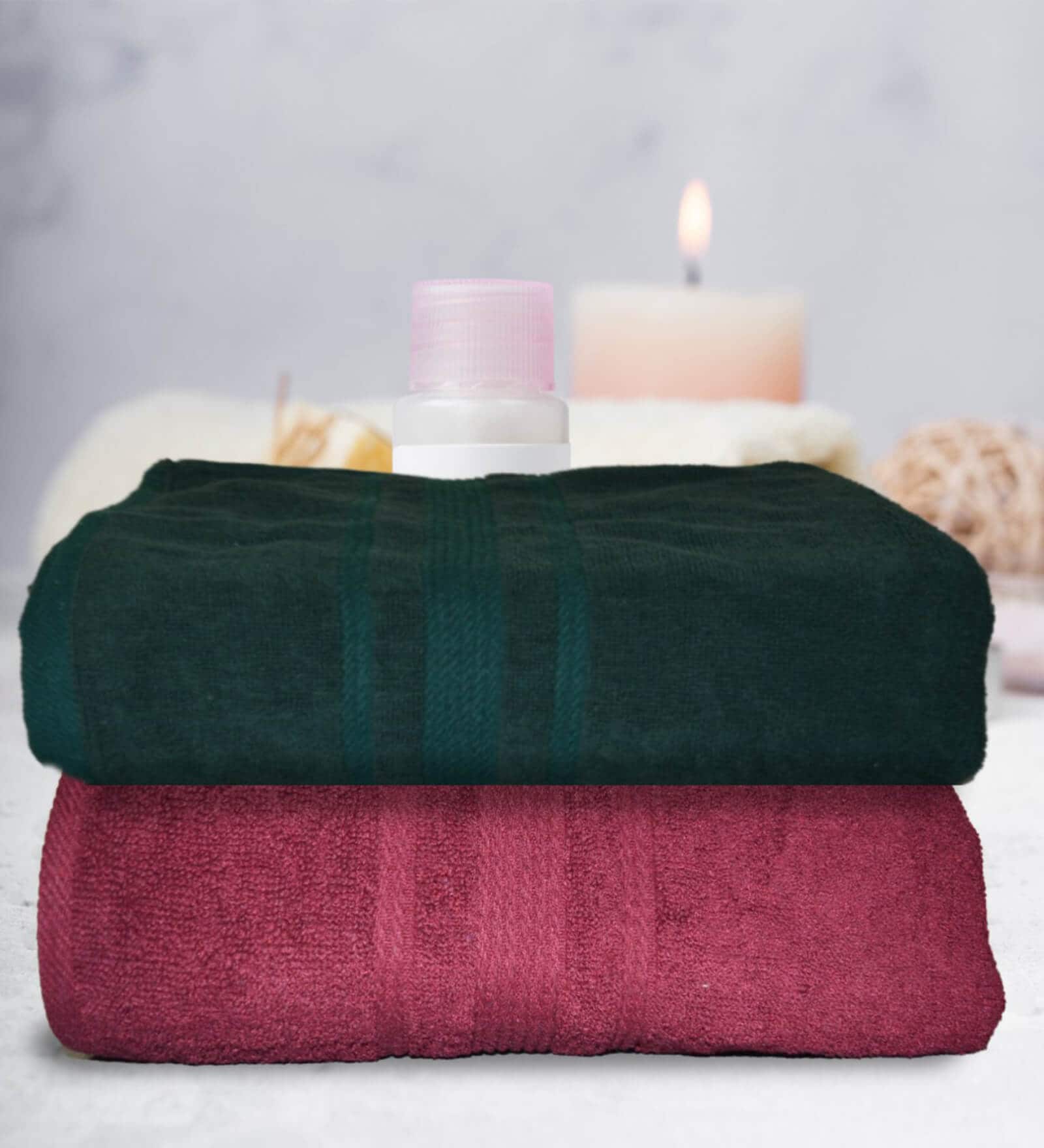 Maroon & Sea Green Cotton Solid 500 GSM Bath Towels (Set of 2)