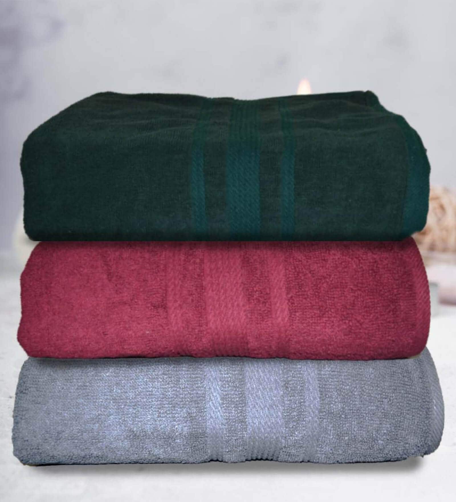 Multicolor Cotton Solid 500 GSM Bath Towels (Set of 3)