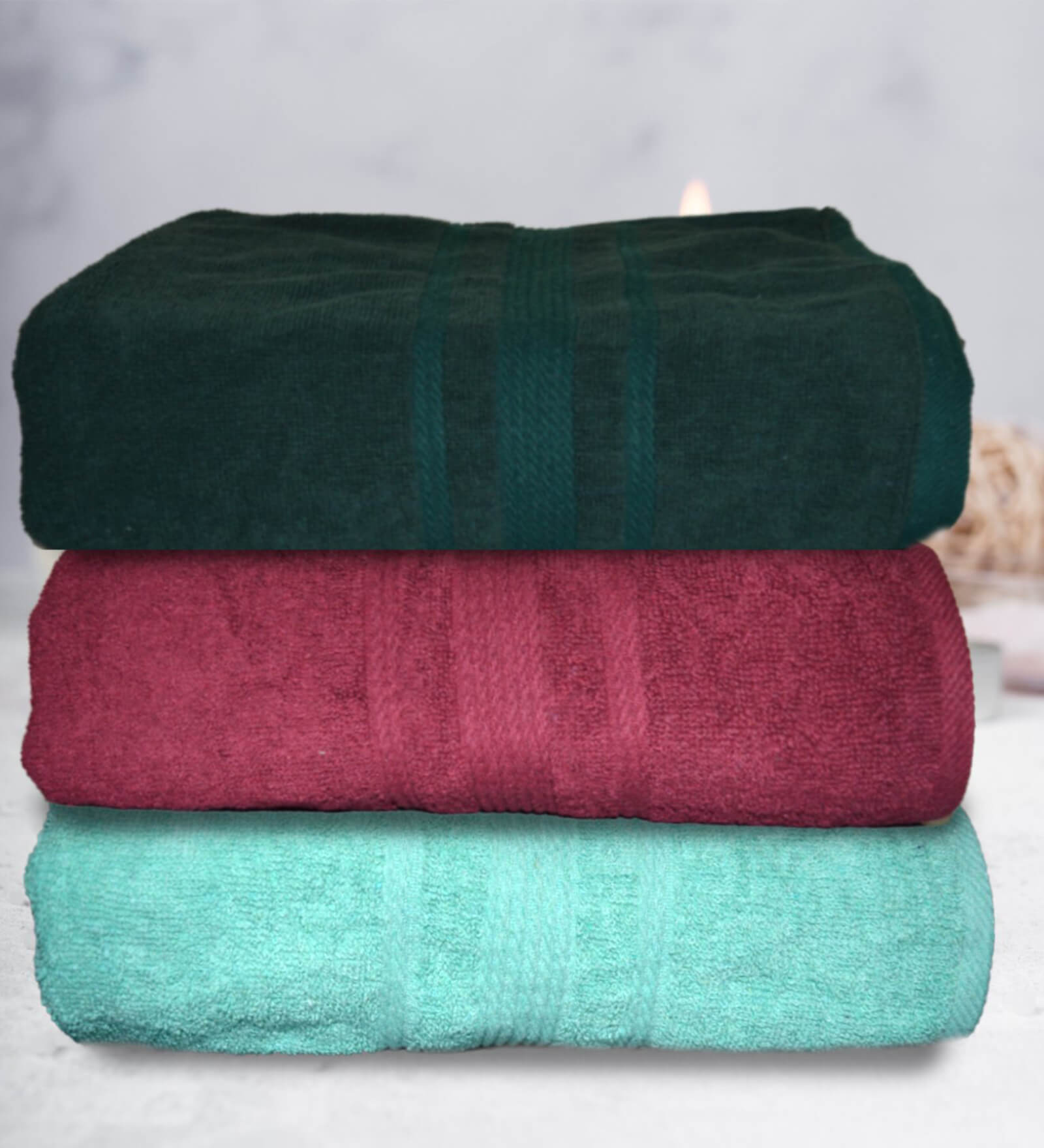 Multicolor Cotton Solid 500 GSM Bath Towels (Set of 3)