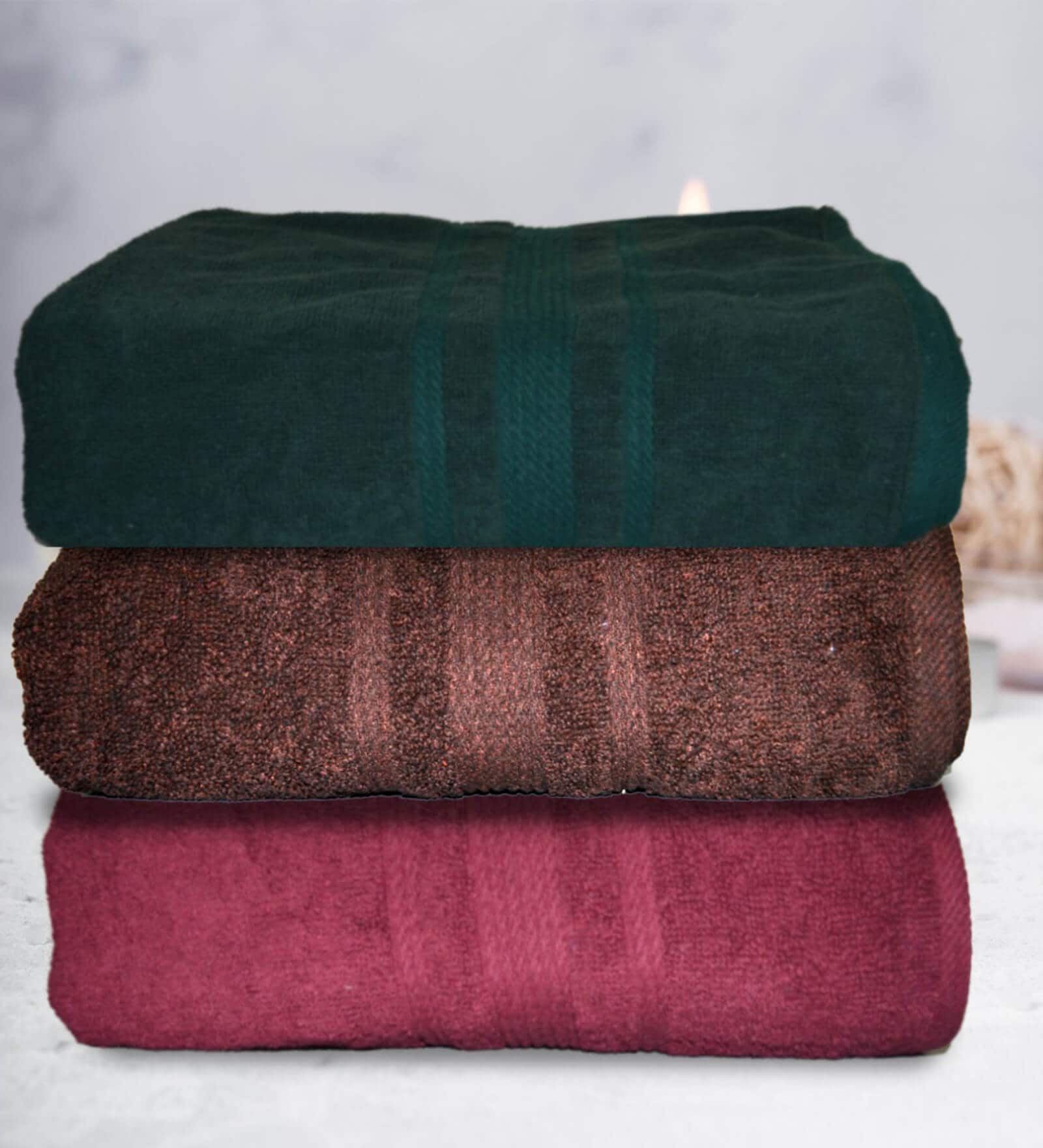 Multicolor Cotton Solid 500 GSM Bath Towels (Set of 3)