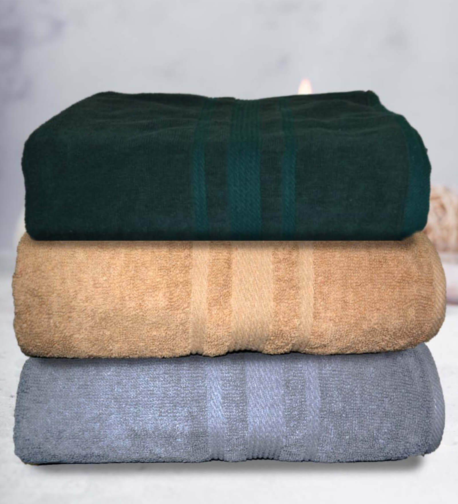 Multicolor Cotton Solid 500 GSM Bath Towels (Set of 3)