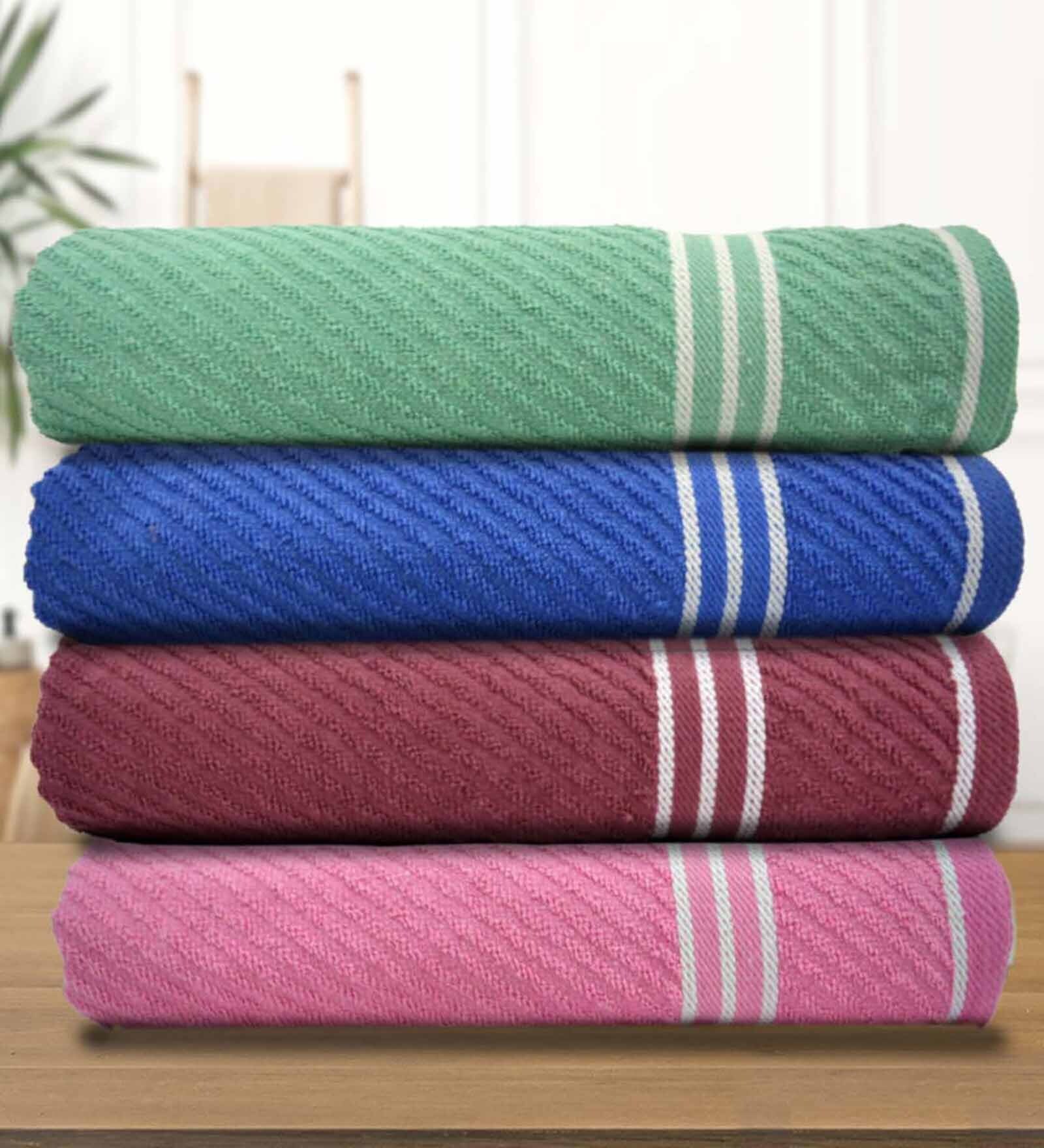Multicolor Cotton Solid 500 GSM Bath Towels (4Pcs)