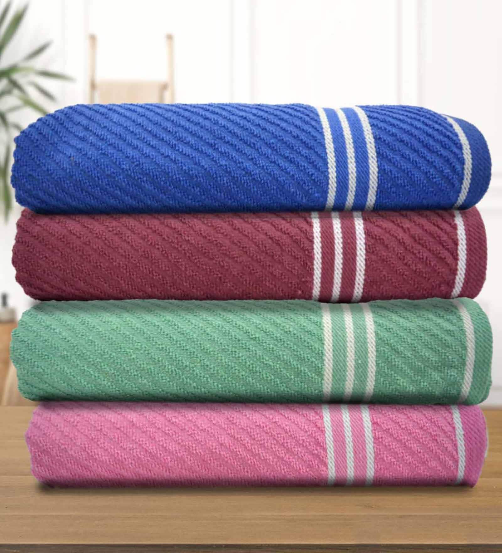 Multicolor Cotton Solid 500 GSM Bath Towels (4Pcs)