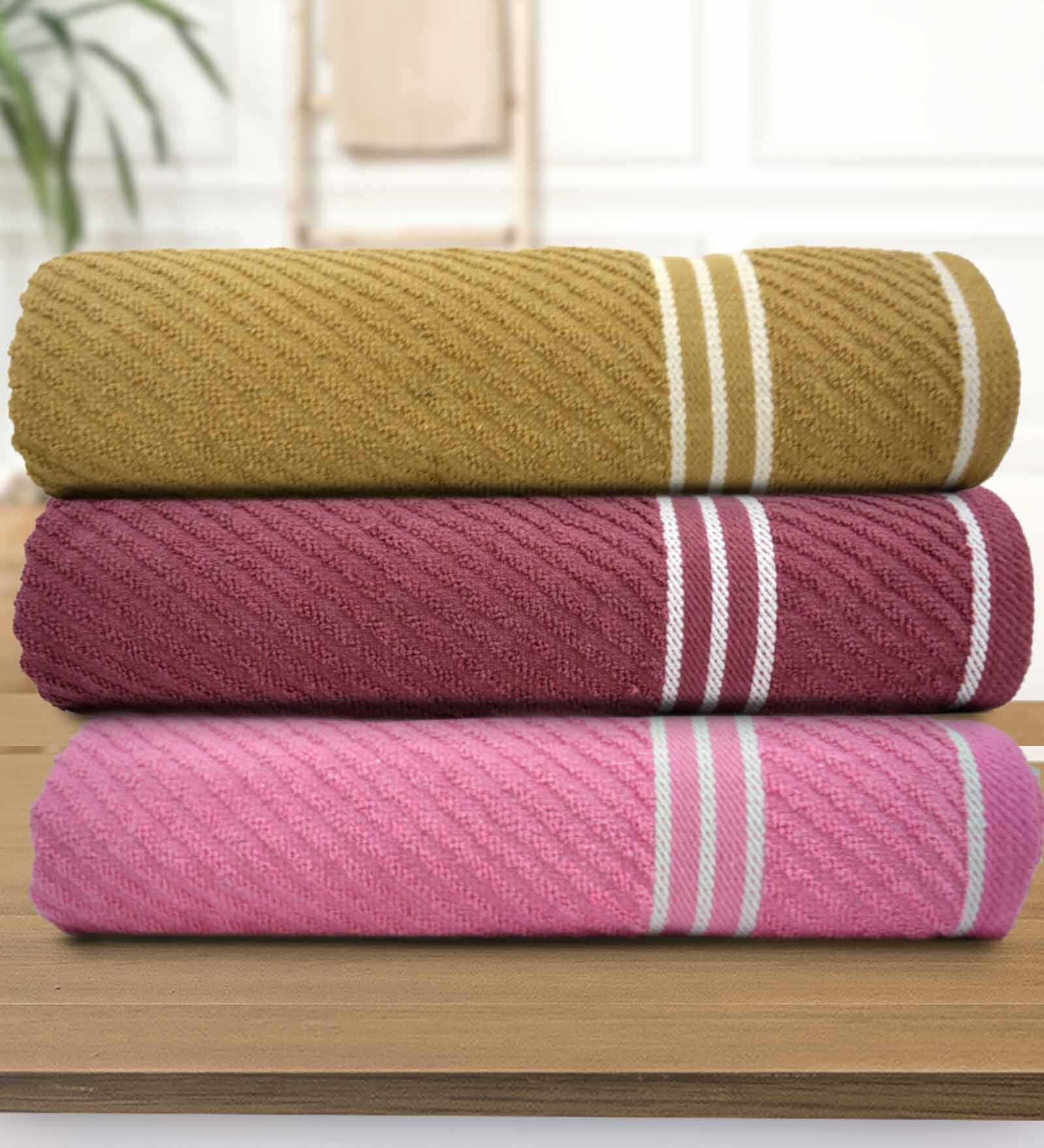 Multicolor Cotton Solid 500 GSM Bath Towels (Pack of 3)