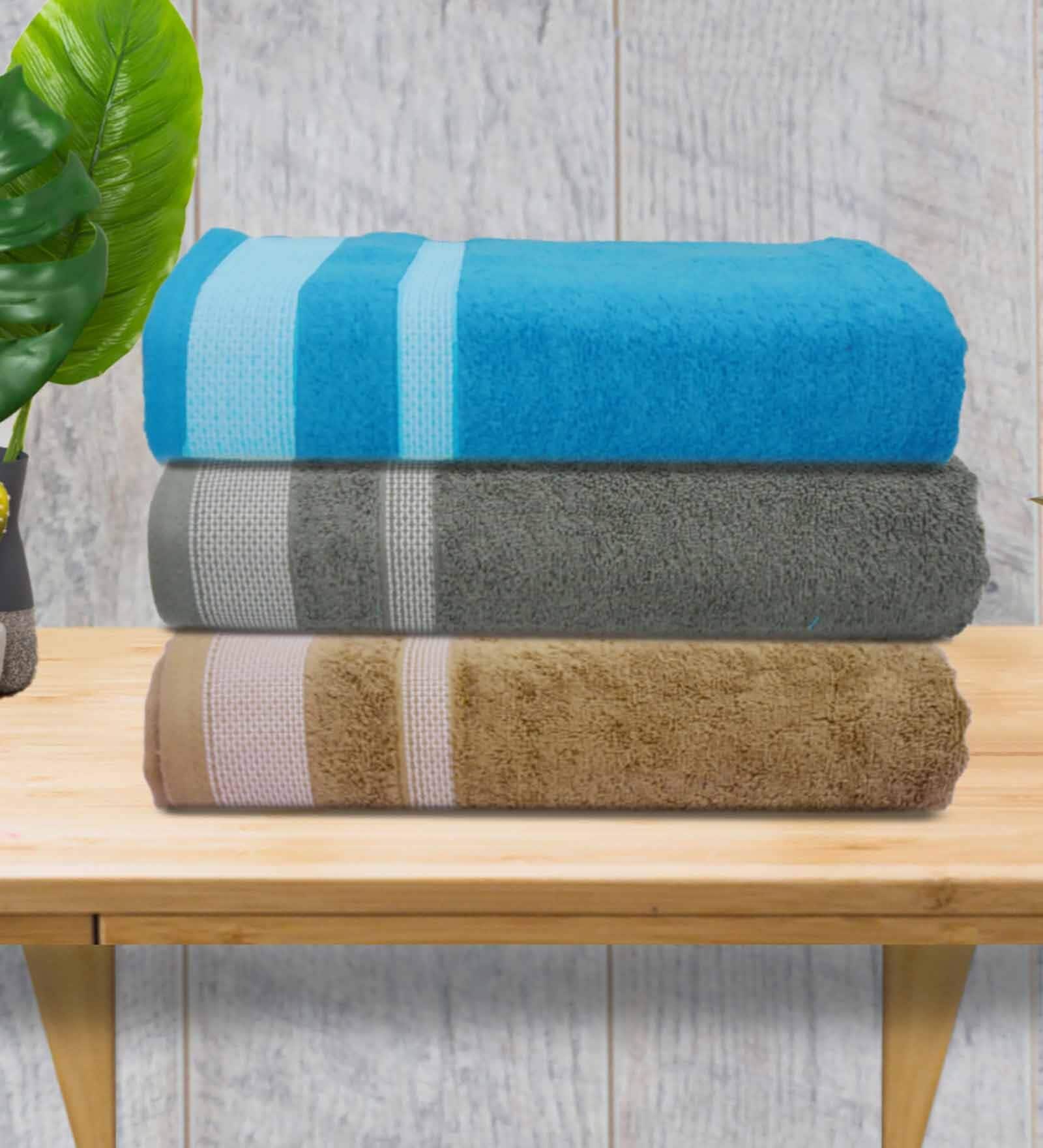 Multicolor Cotton Solid 500 GSM Bath Towels (Pack of 3)