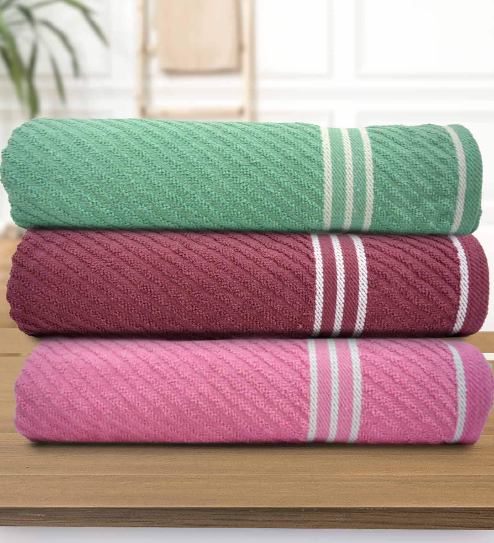 Multicolor Cotton Solid 500 GSM Bath Towels (Pack of 3)