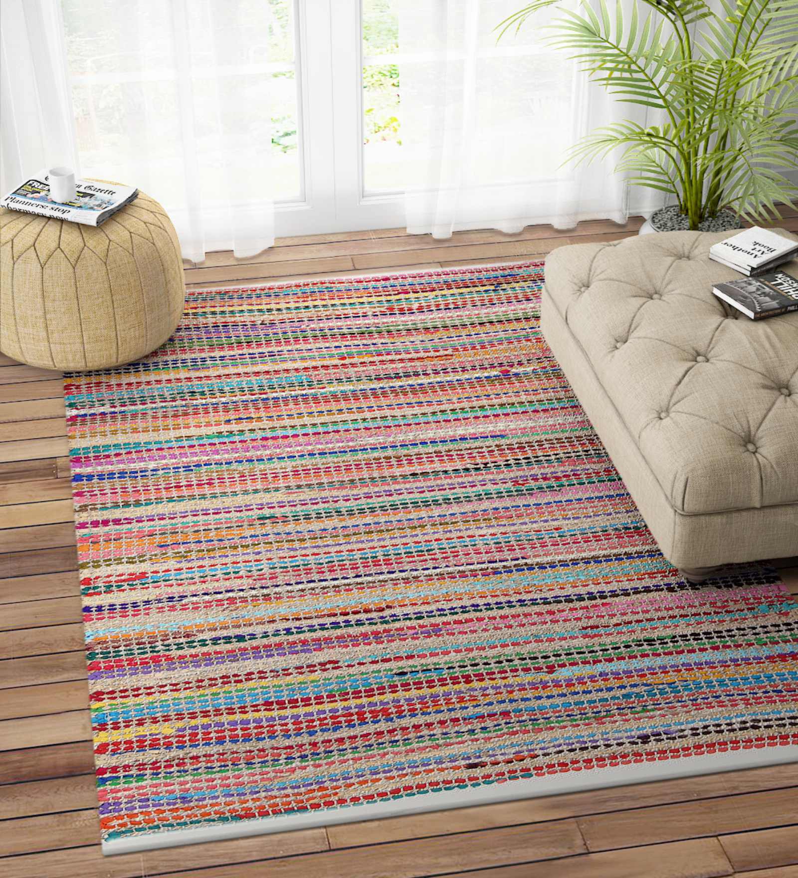 Multicolor Cotton Solid 60 x 36 Inches Hand Woven Dhurrie