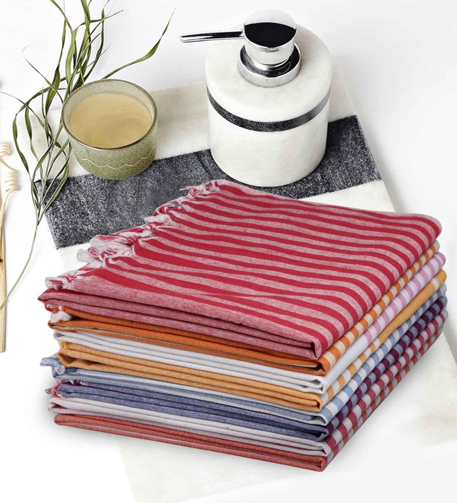 Multicolor Cotton Striped 151-200 GSM Bath Towel (Set of 8)