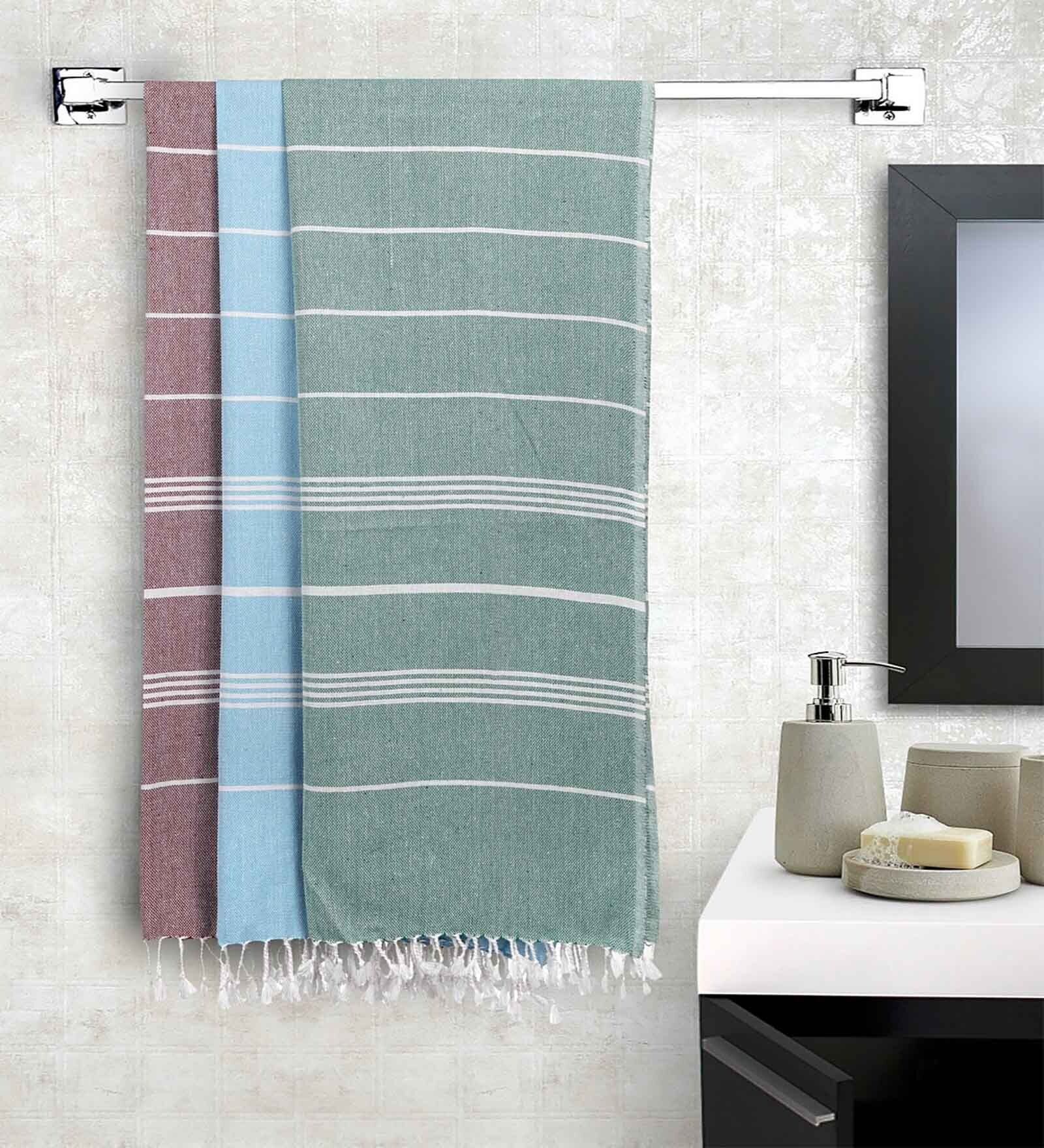 Multicolor Cotton Striped 201-250 GSM Bath Towel (Set of 3)