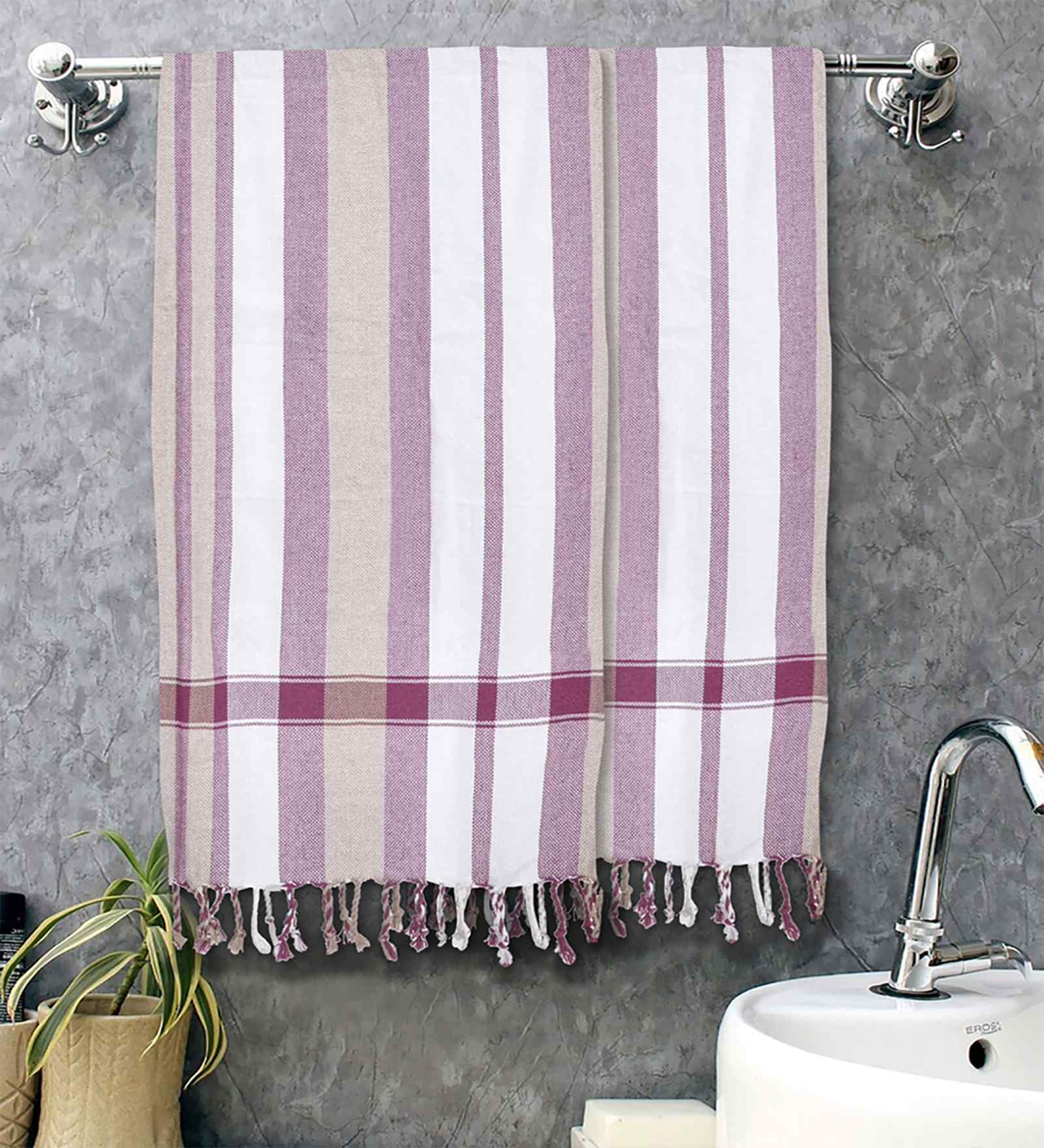 Multicolor Cotton Striped 225 GSM Bath Towels Pack of 2