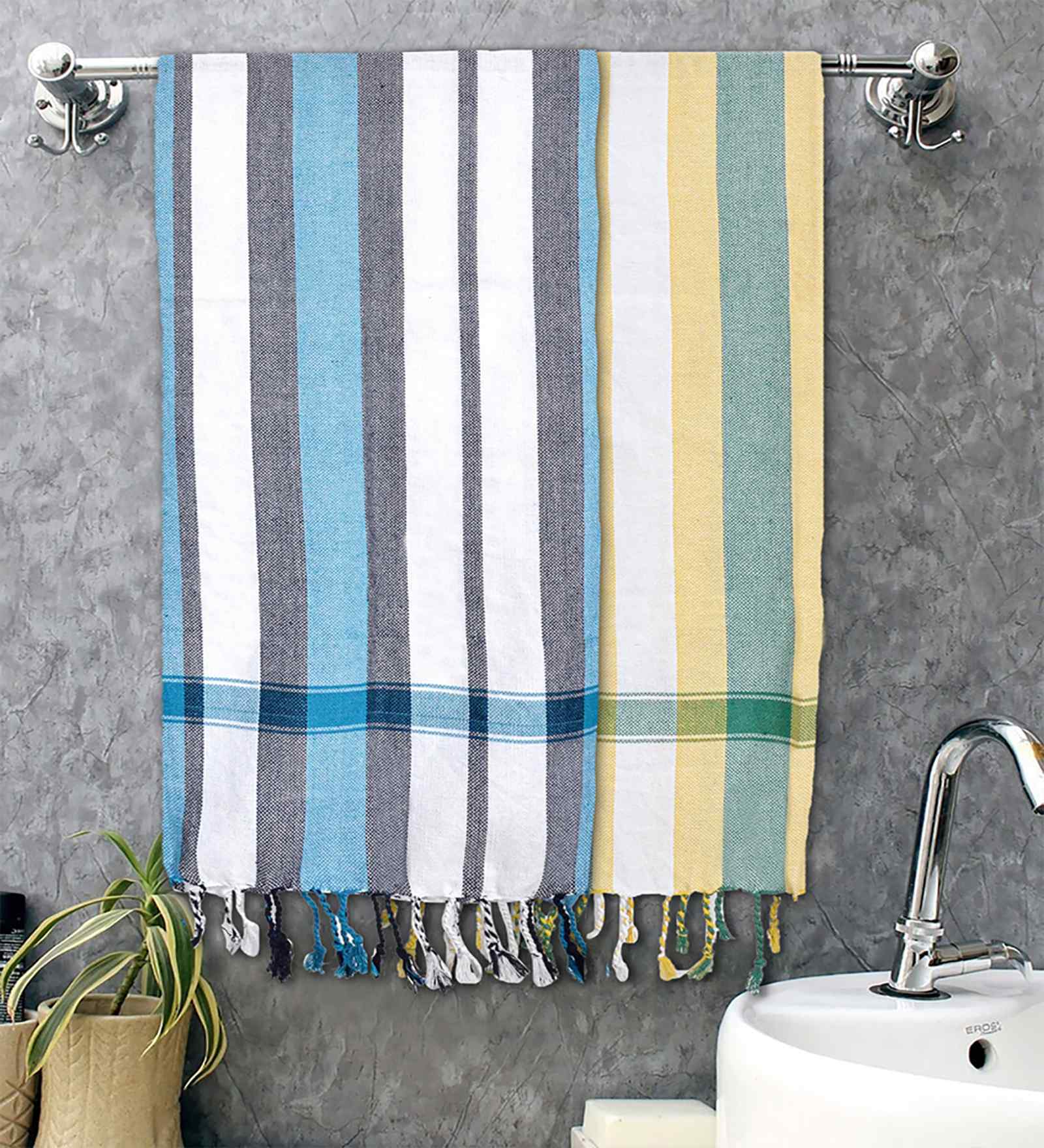 Multicolor Cotton Striped 225 GSM Bath Towels Pack of 2