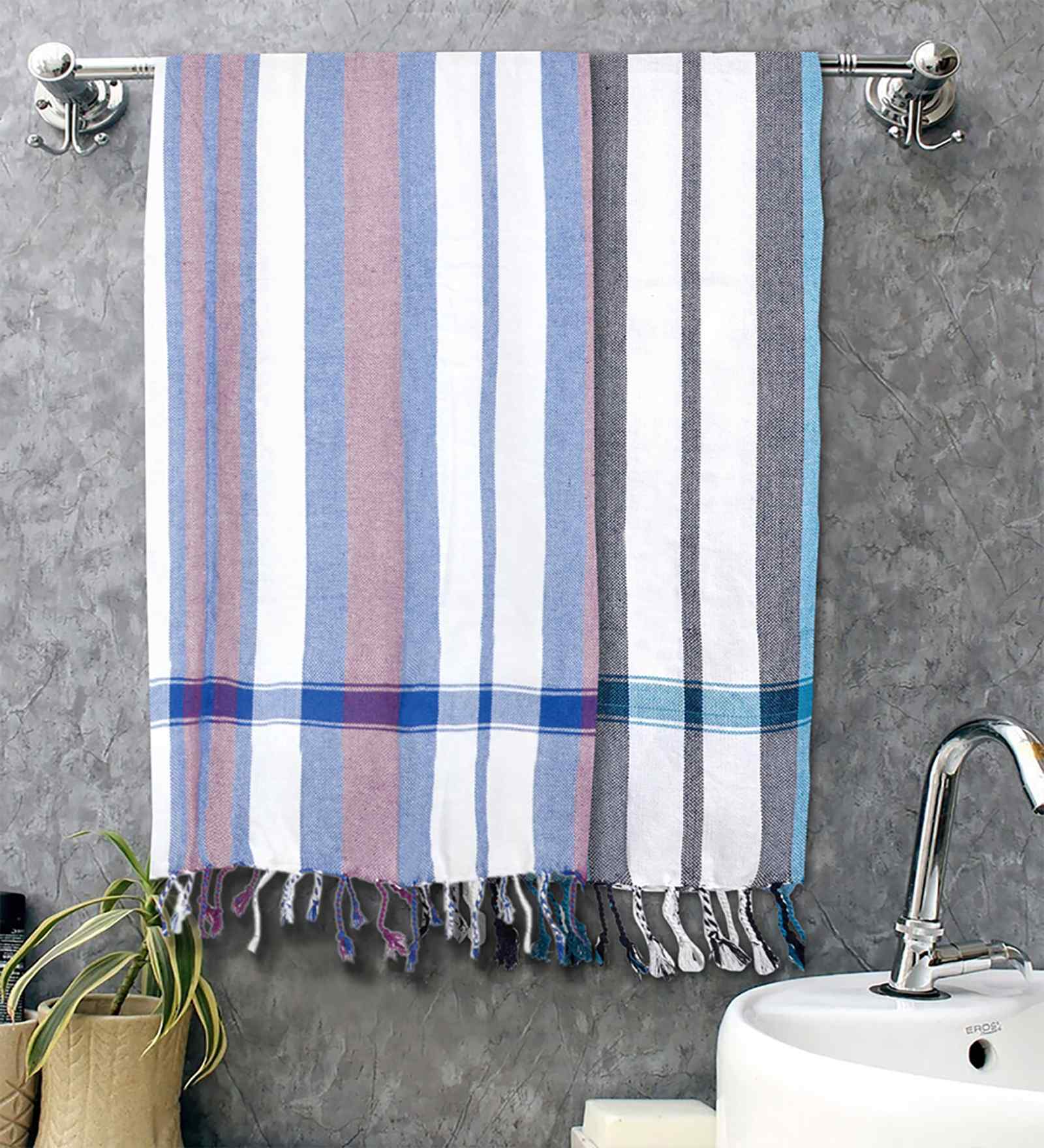 Multicolor Cotton Striped 225 GSM Bath Towels Pack of 2