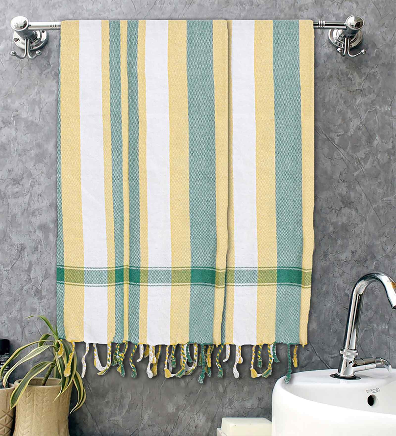 Multicolor Cotton Striped 225 GSM Bath Towels Pack of 2